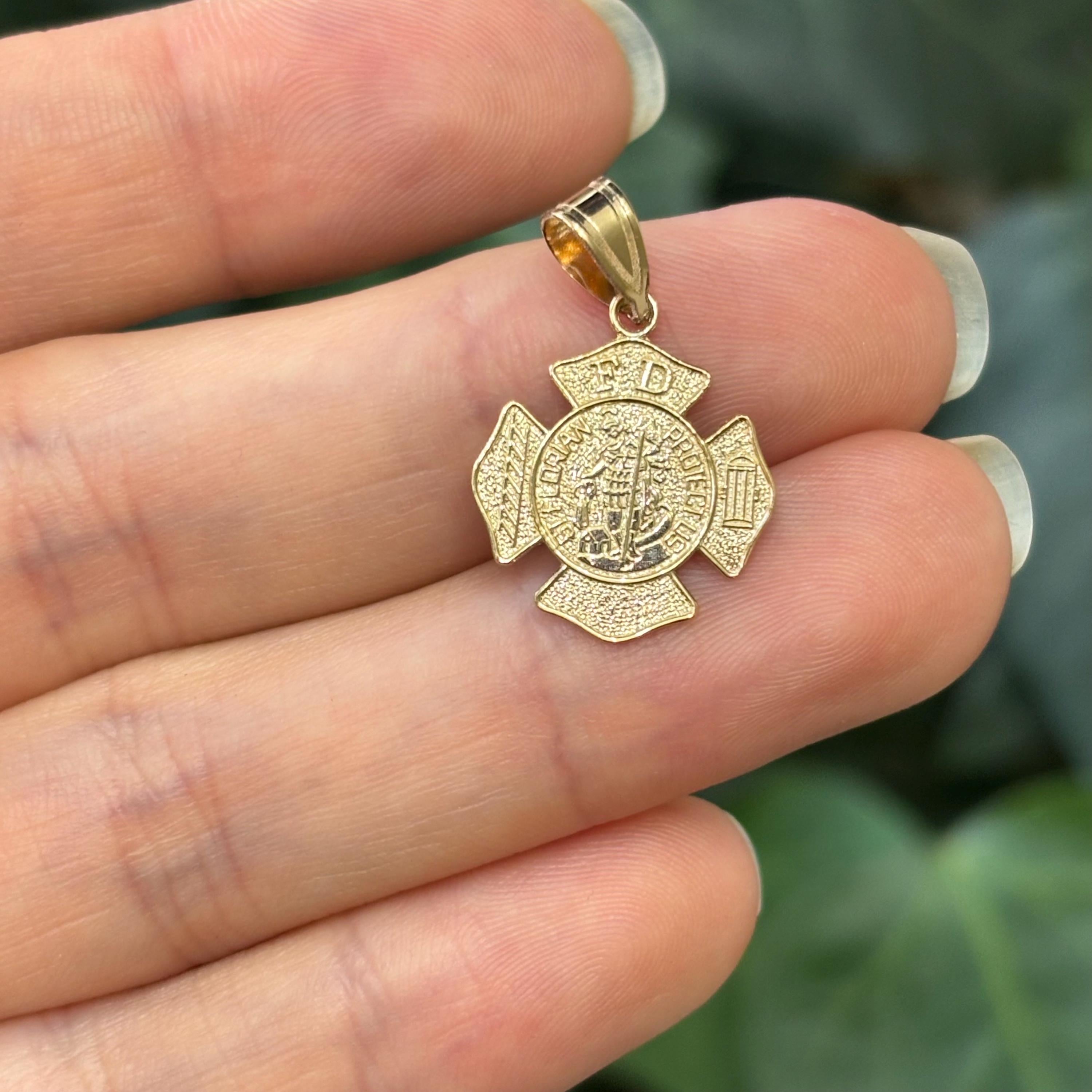 14k Yellow Gold St Florian Firefighter Badge Medal Pendant