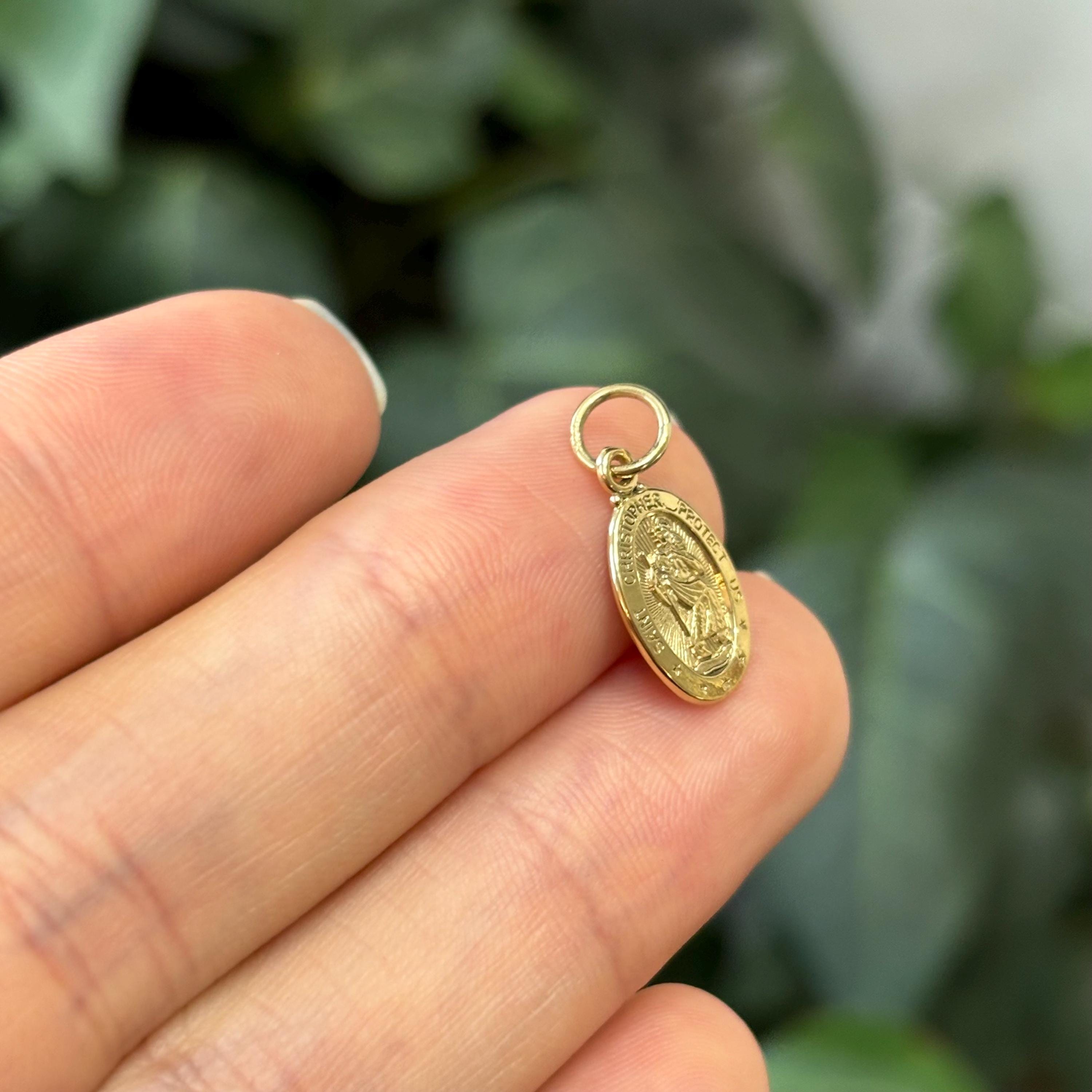 14k Gold St Christopher Oval Medal Charm Pendant  Small