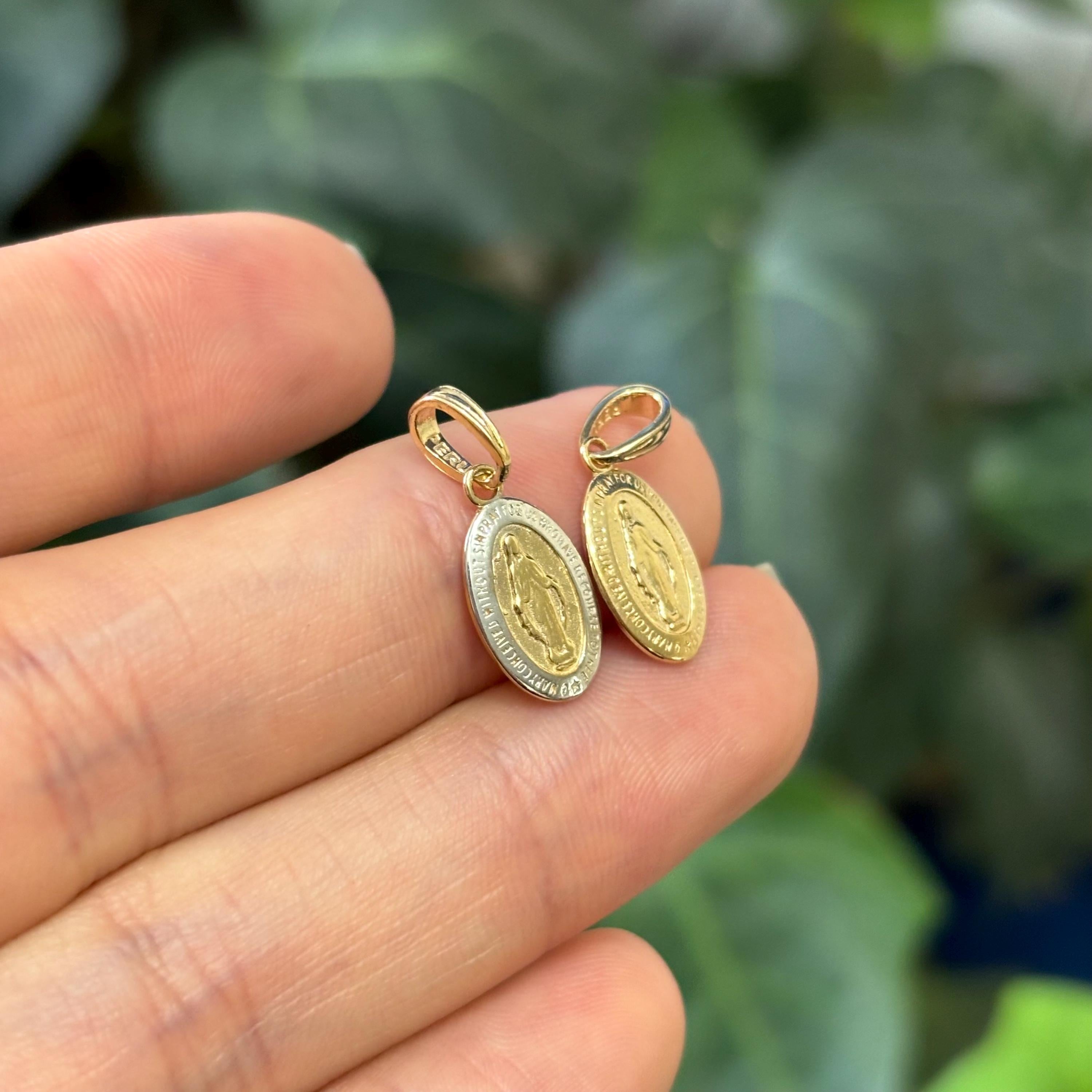 10K Yellow Gold Miraculous Medal Oval Medal Charm Pendant Small