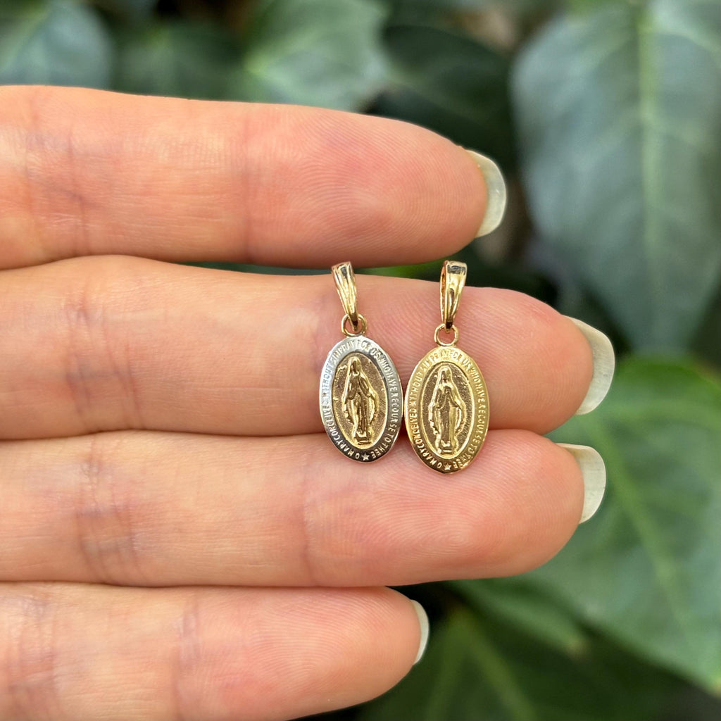 14k Yellow Gold Miraculous Medal Oval Medal Charm Pendant Small