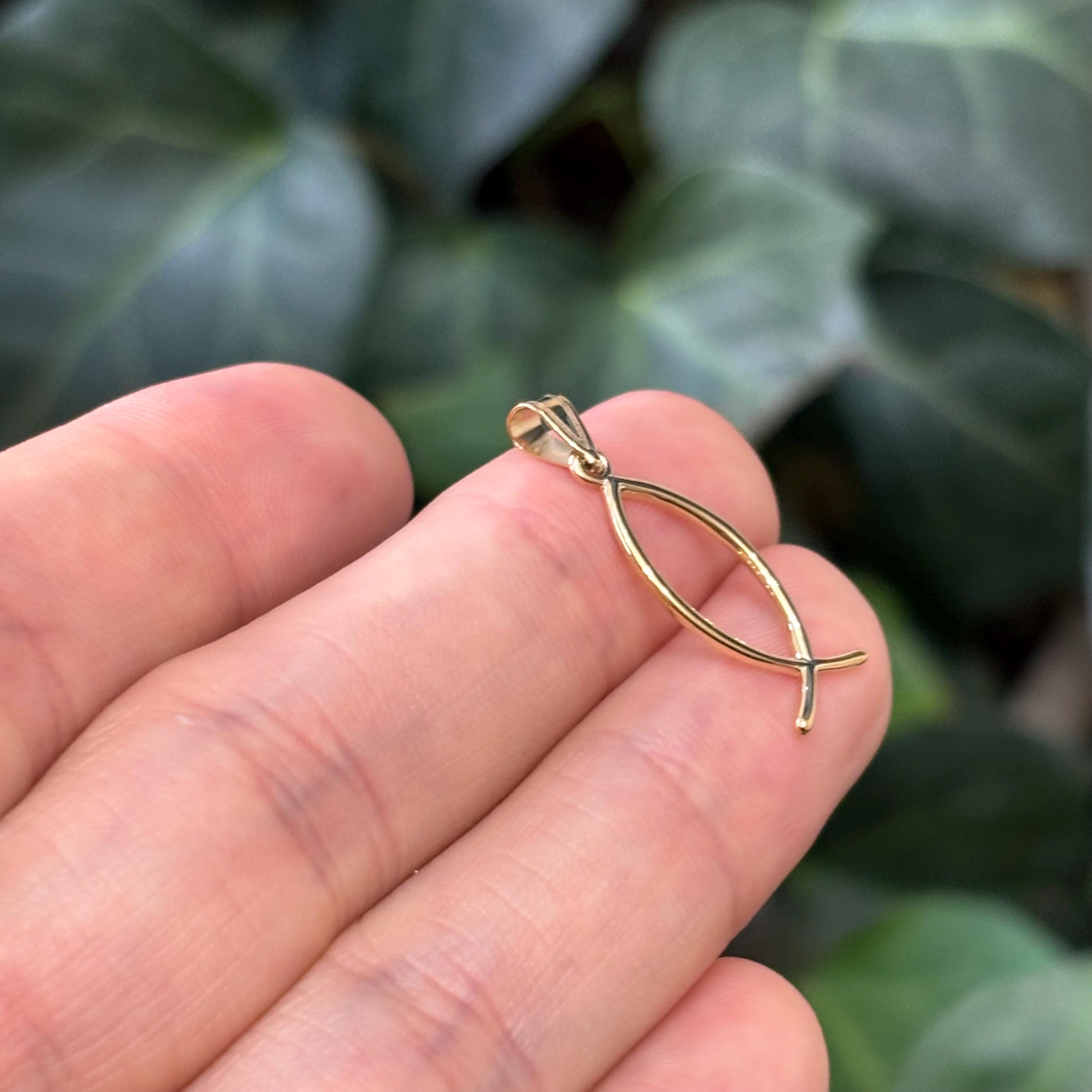 14K Gold Ichthus Fish Charm Pendant
