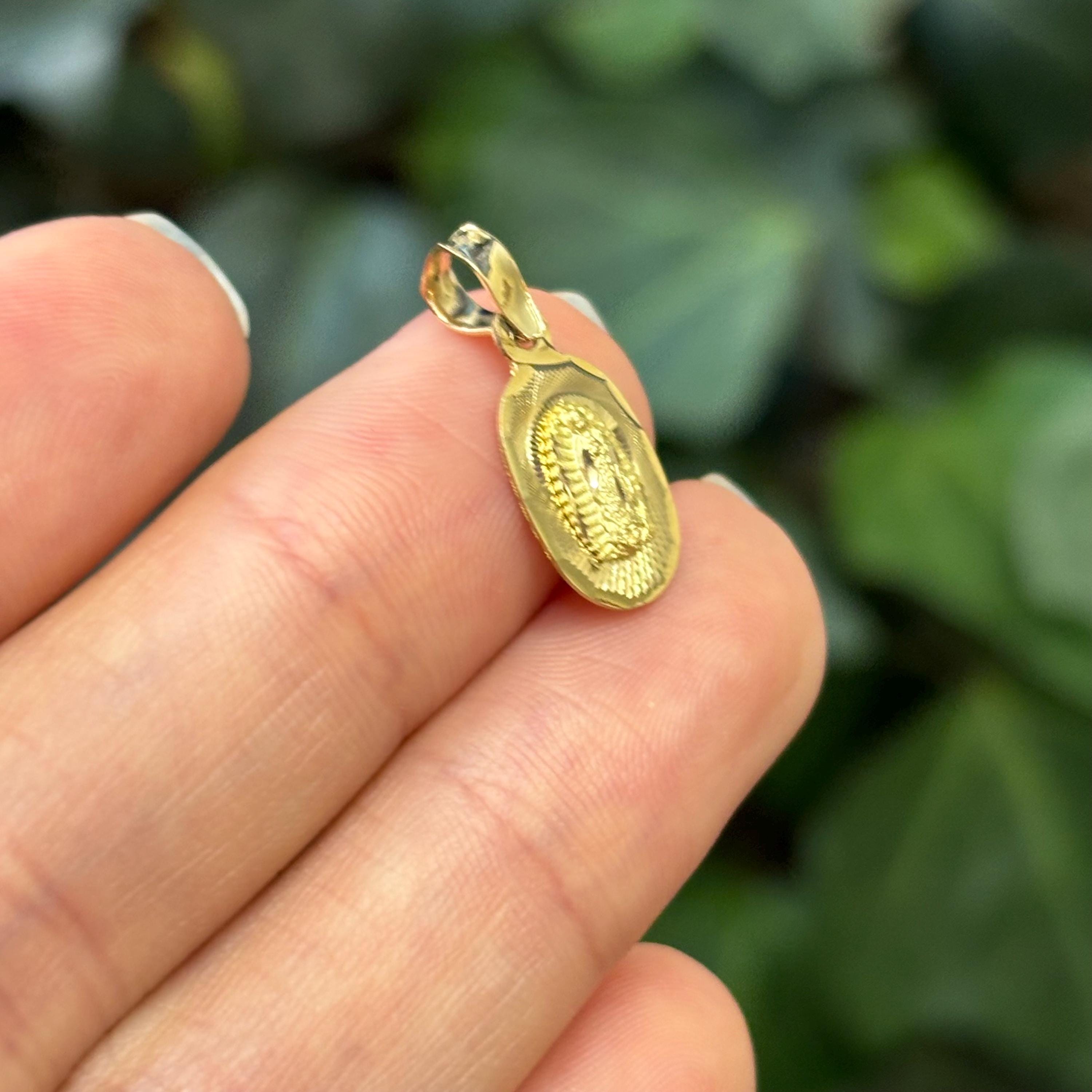 14k Yellow Gold Our Lady of Guadalupe Oval Medal Charm Pendant