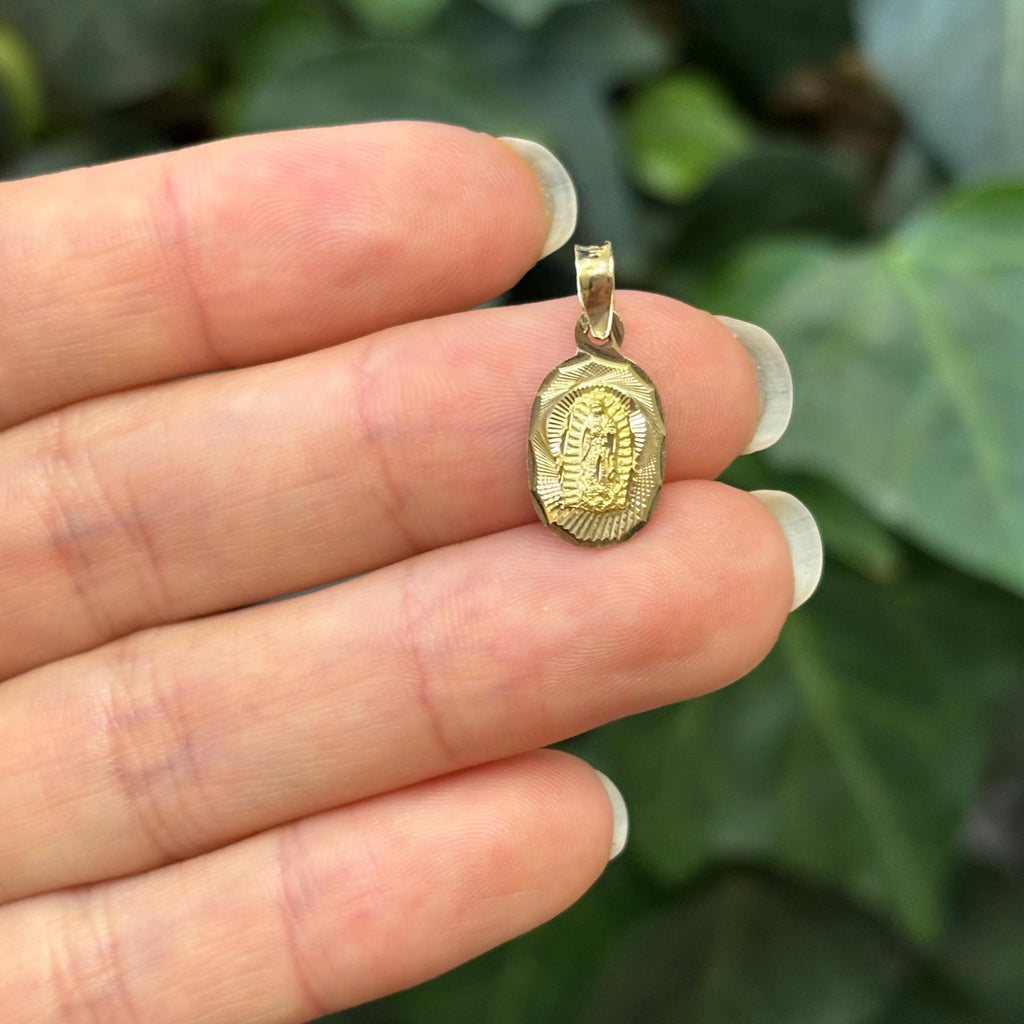 14k Yellow Gold Our Lady of Guadalupe Oval Medal Charm Pendant