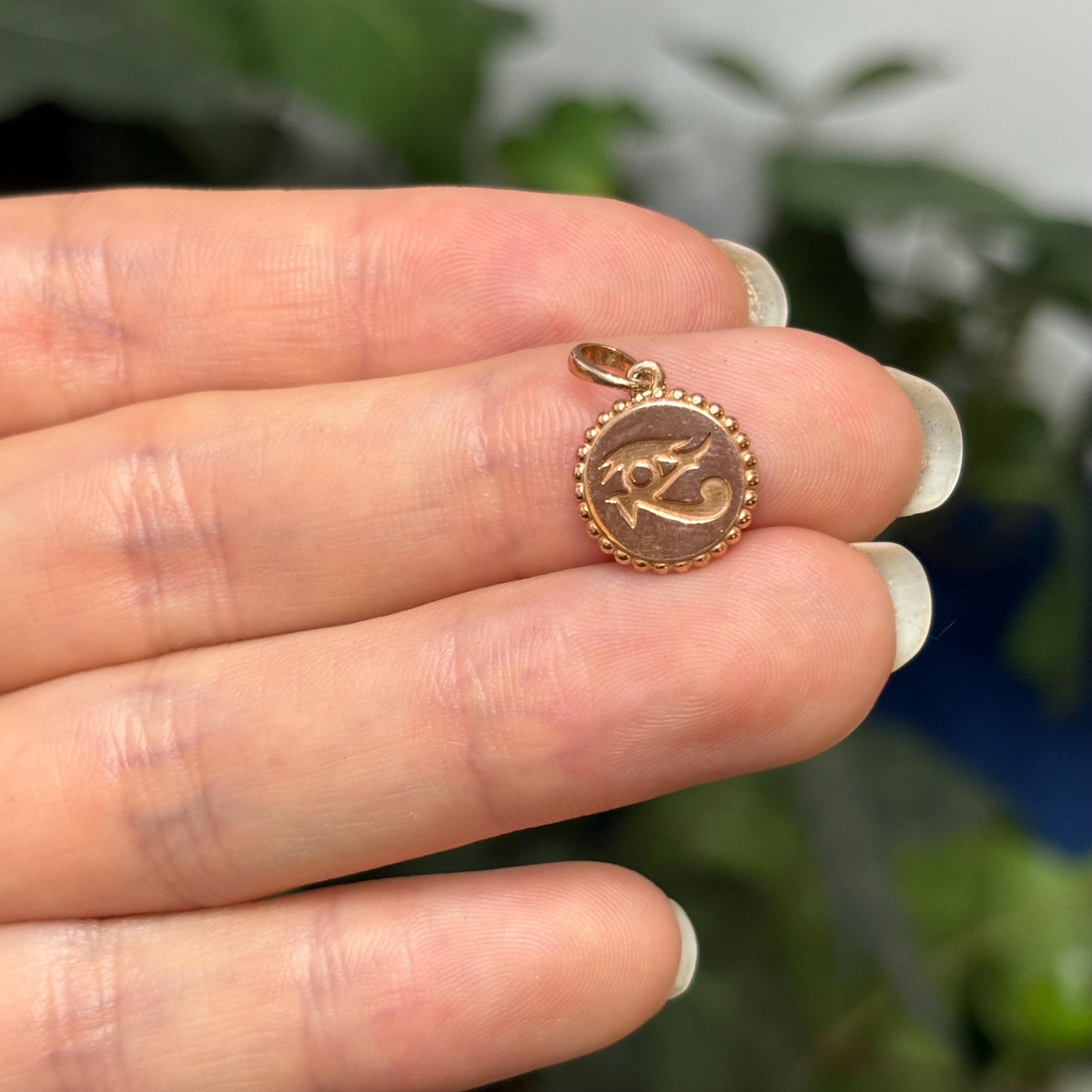 14k Rose Gold Eye of Horus Detailed Pendant Solid Small