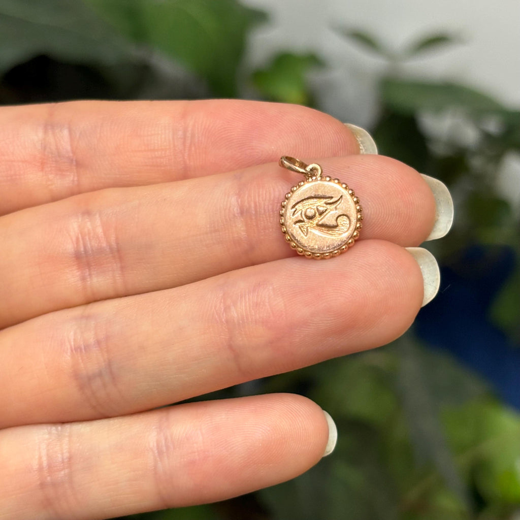 14k Rose Gold Eye of Horus Detailed Pendant Solid Small