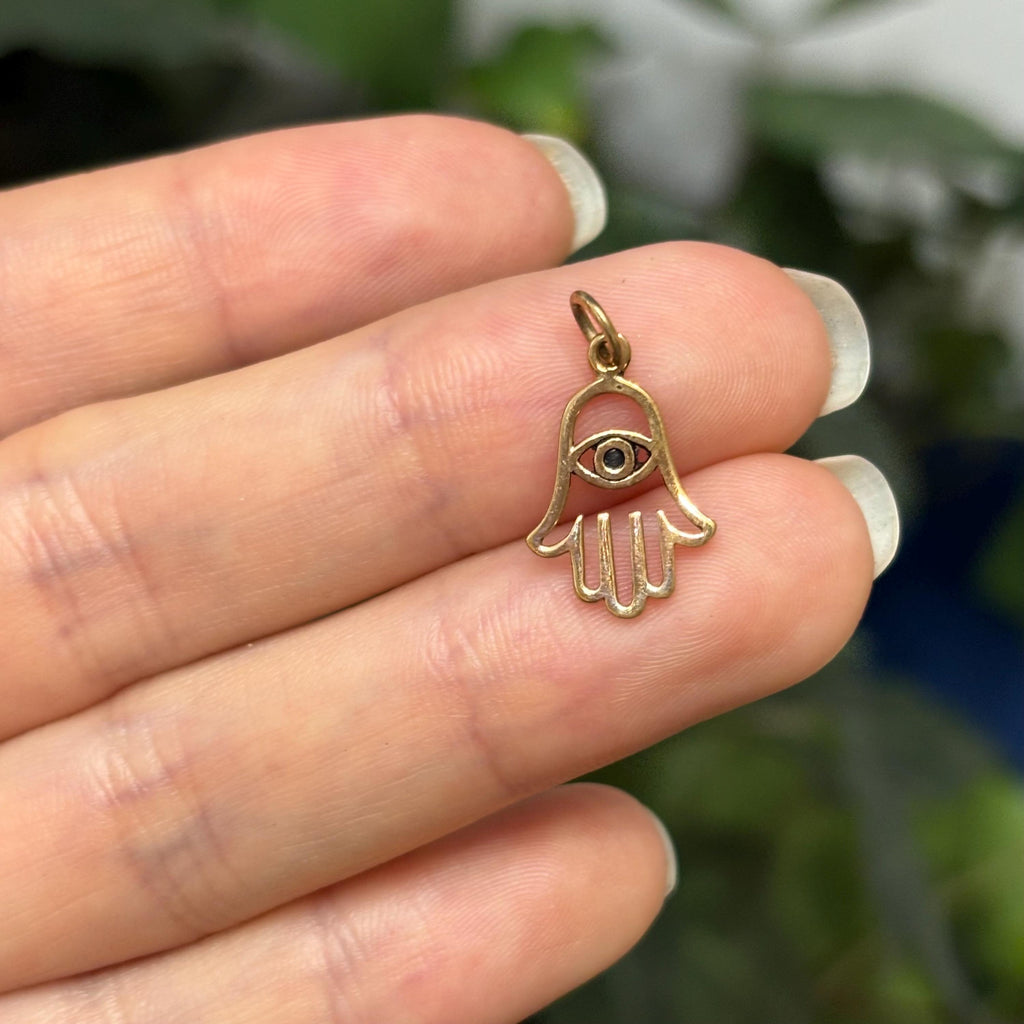 Bronze Hamsa Evil Eye Detailed Pendant Small