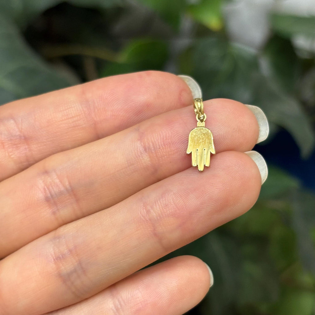 10K Yellow Gold Hamsa Chamseh Tiny Hollow Pendant