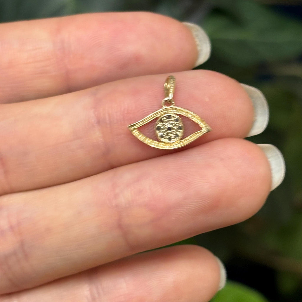 14KT Yellow Gold and Stones Evil Eye Detailed Pendant Small
