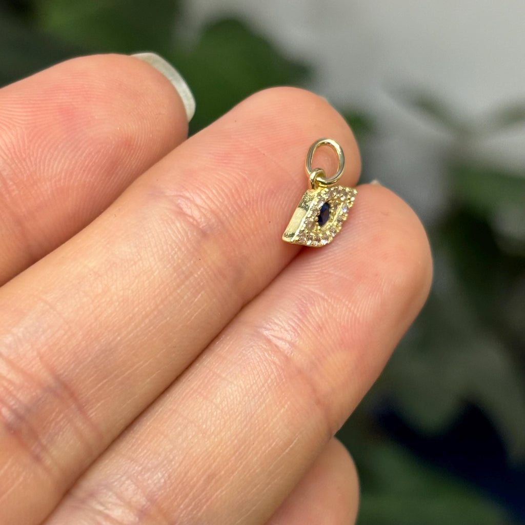 Sterling Silver Goldtone with Stones Evil Eye Detailed Pendant Small