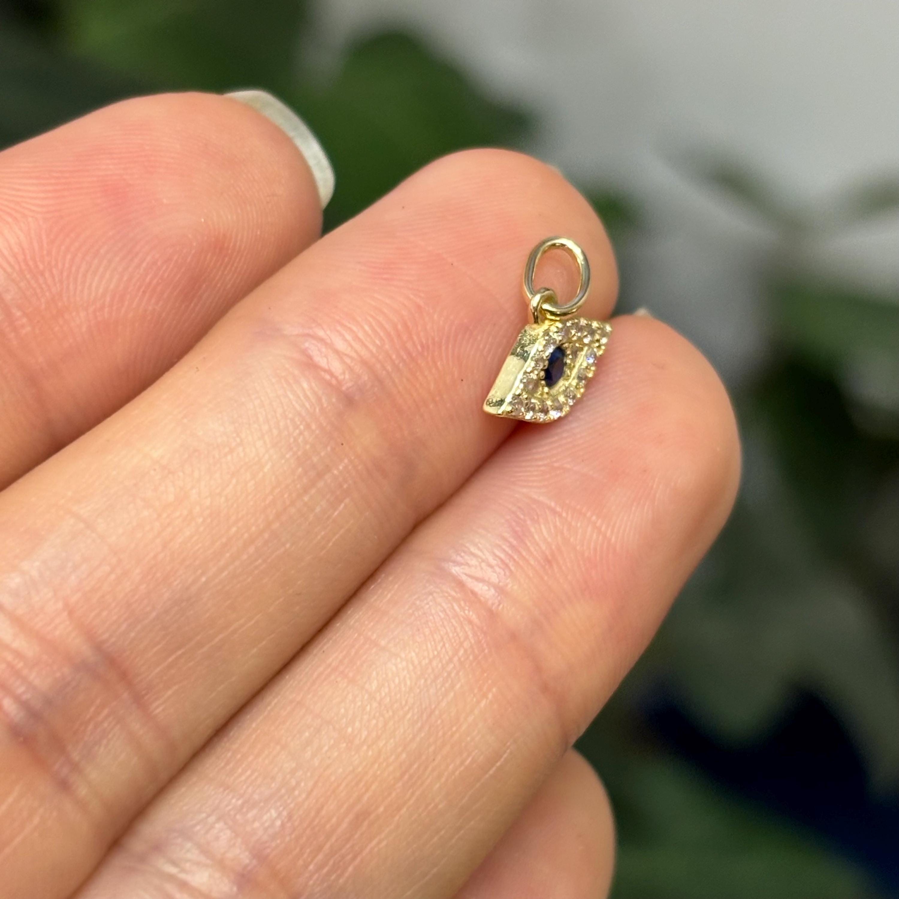 Sterling Silver Goldtone with Stones Evil Eye Detailed Pendant Small