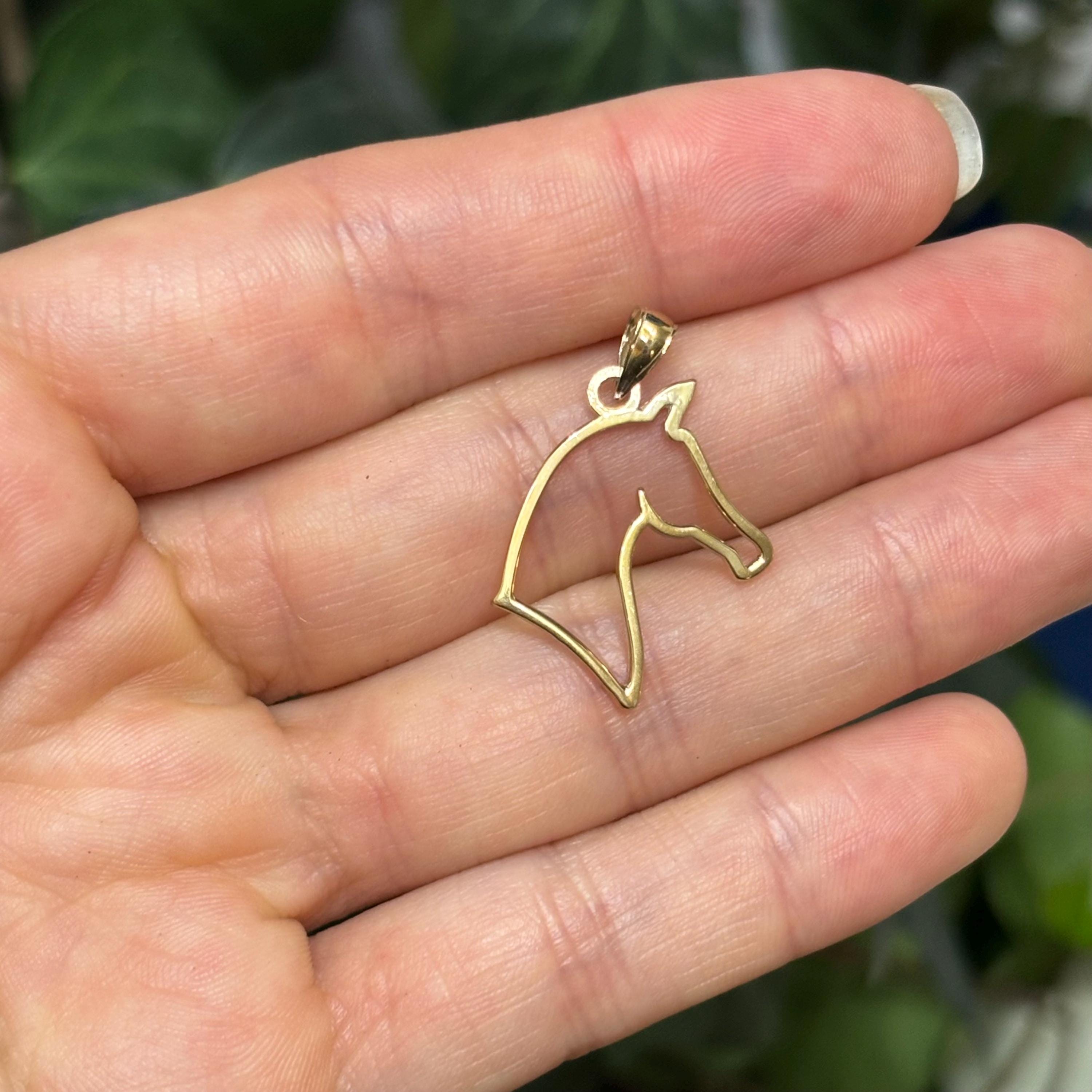 14K Yellow Gold Cut Out Horse Head Detailed Charm Pendant