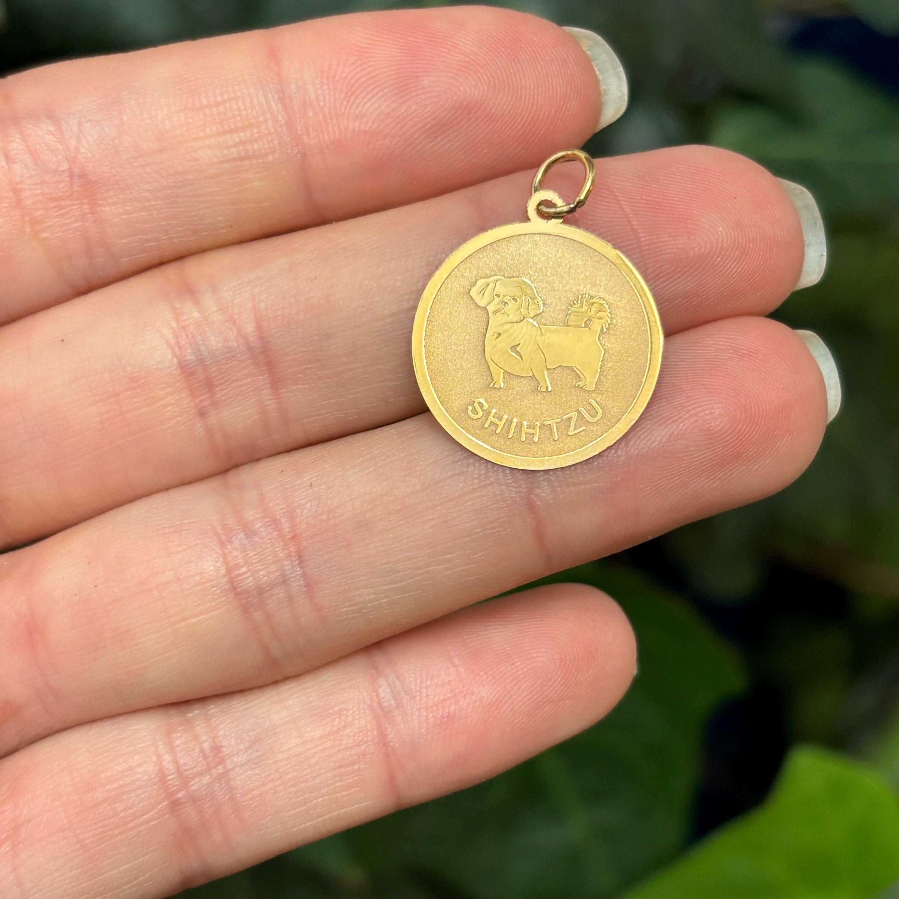 14K Yellow Gold Shih Tzu Dog Shiny and Matte Detailed Charm Pendant