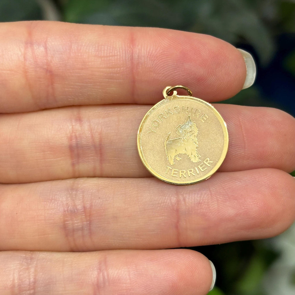 14K Yellow Gold Yorkshire Terrier Shiny and Matte Detailed Charm Pendant
