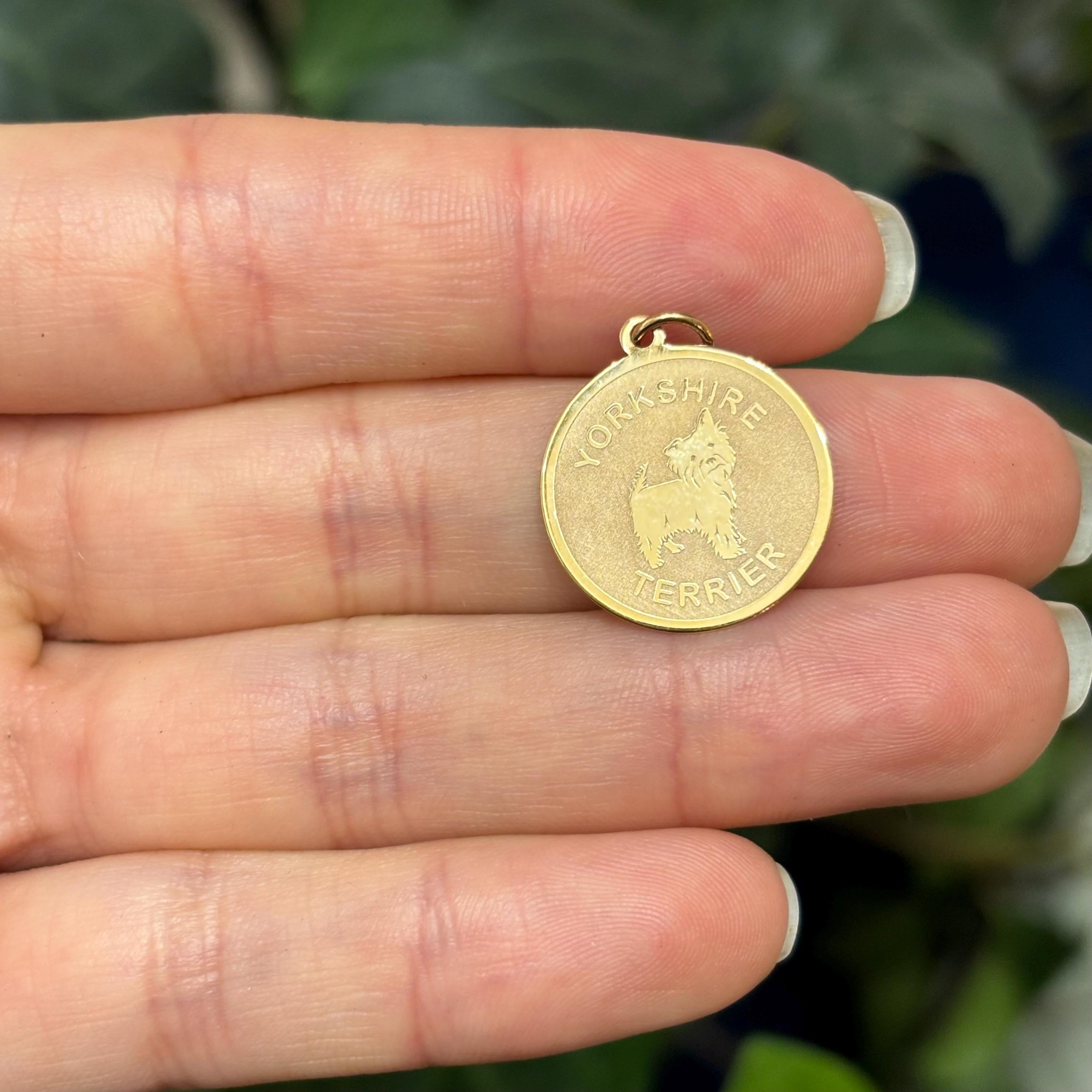 14K Yellow Gold Yorkshire Terrier Shiny and Matte Detailed Charm Pendant