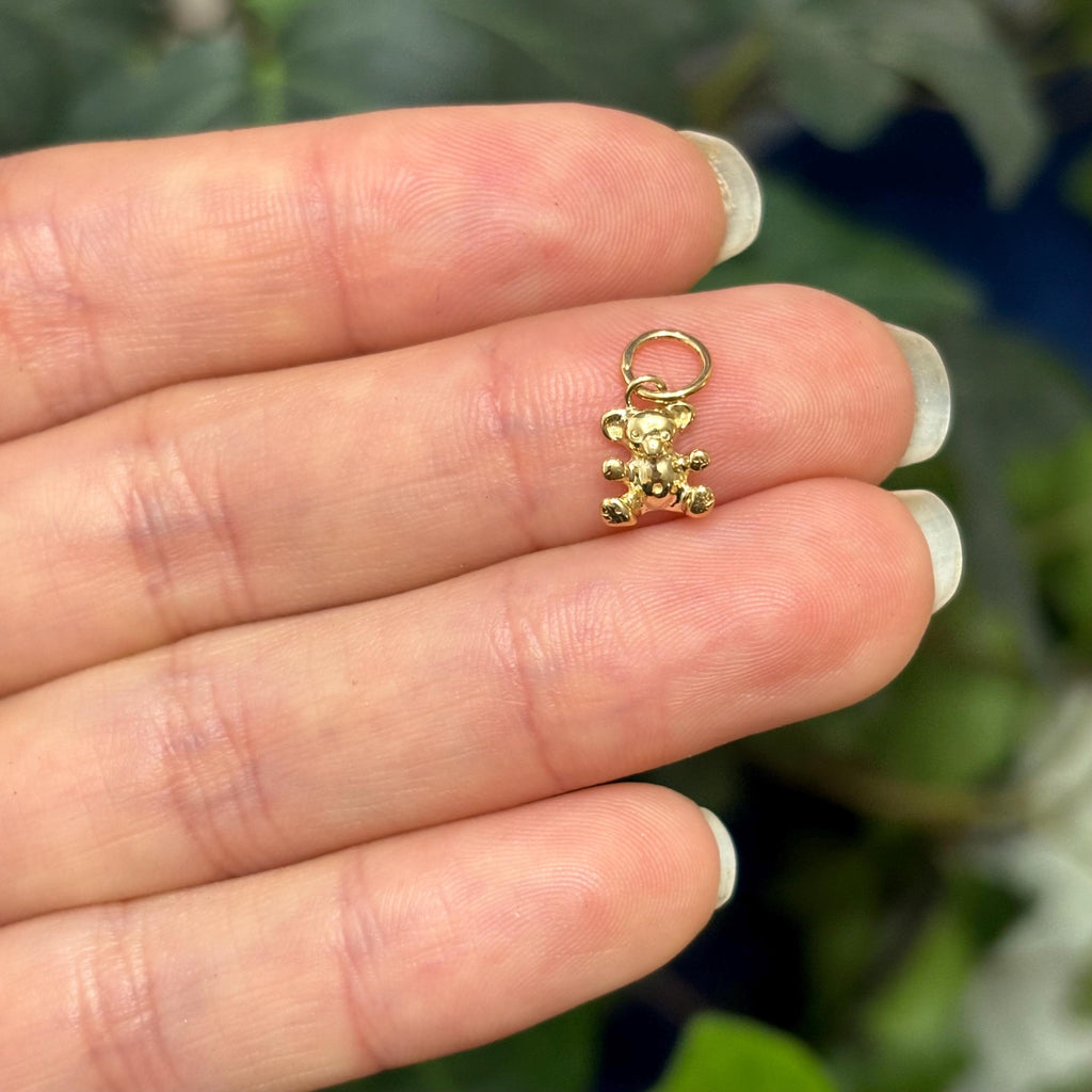 14K Yellow Gold Toy Teddy Bear Detailed Charm Pendant