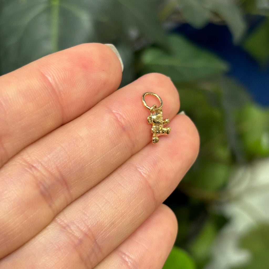14K Yellow Gold Toy Teddy Bear Detailed Charm Pendant