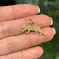 14K Yellow Gold Prowling Tiger Cat Detailed Charm Pendant