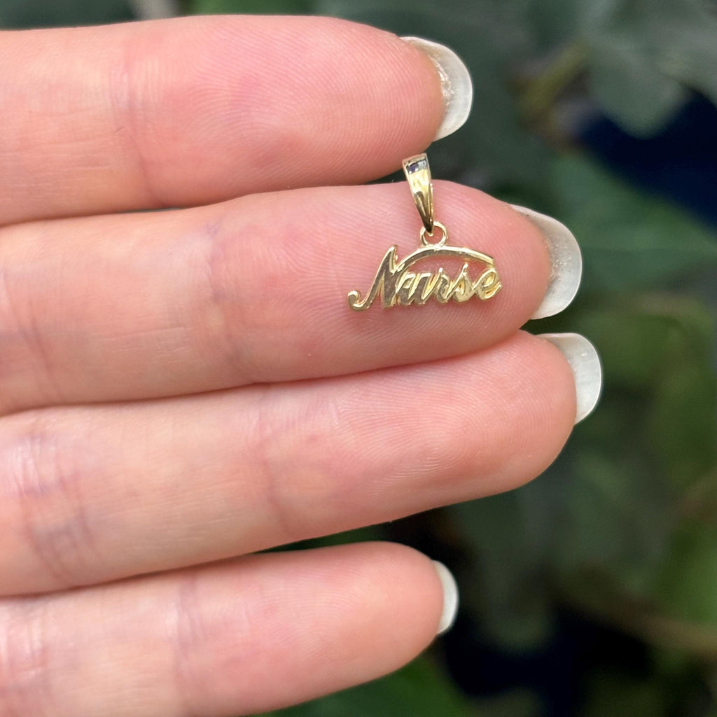 10k Yellow Gold Script Nurse Detailed Charm Pendant
