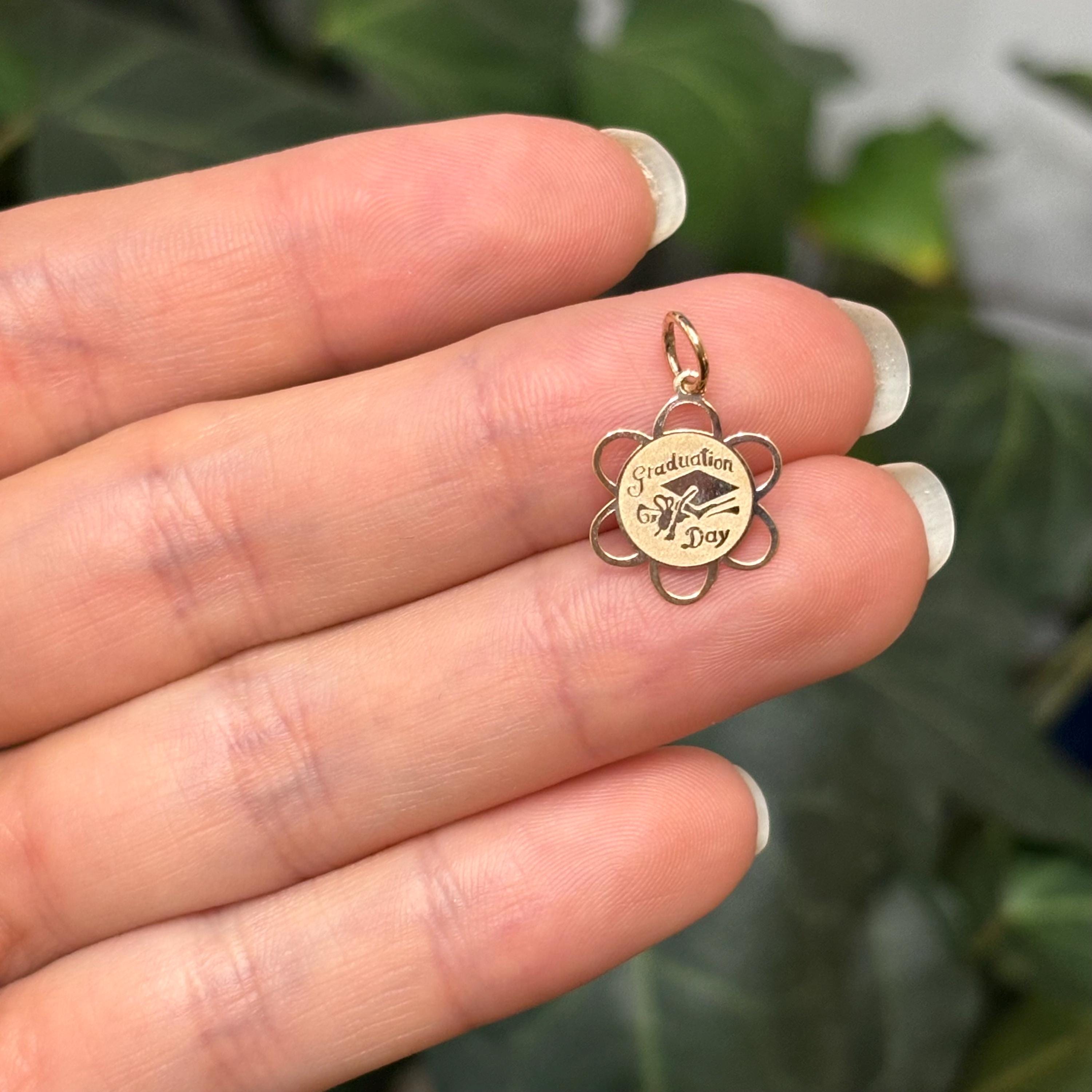 14K Yellow Gold Graduation Day Detailed Charm Pendant