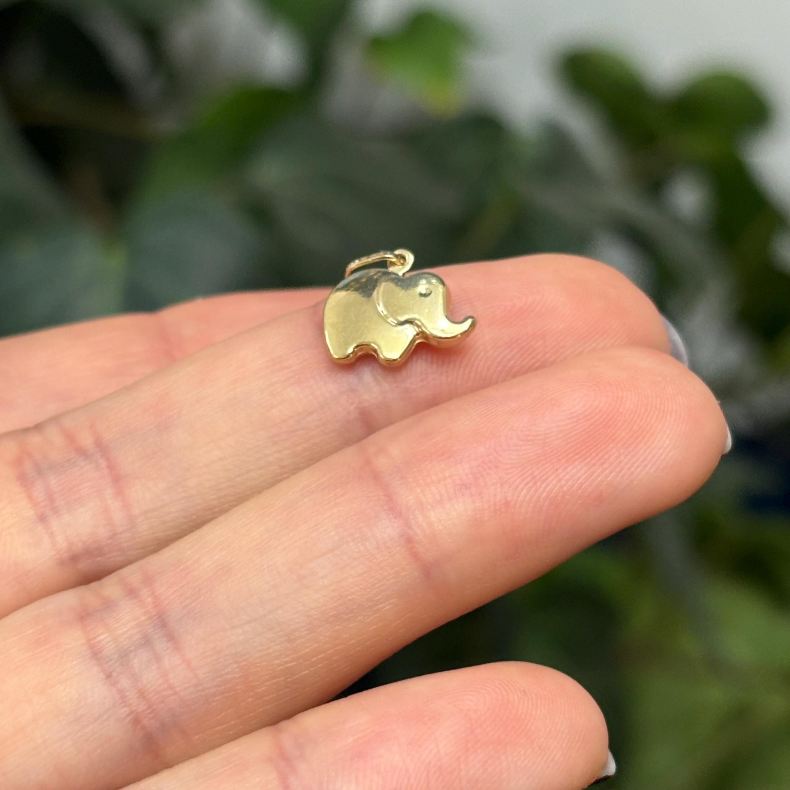14K Yellow Gold Elephant Detailed Good Luck Charm Pendant