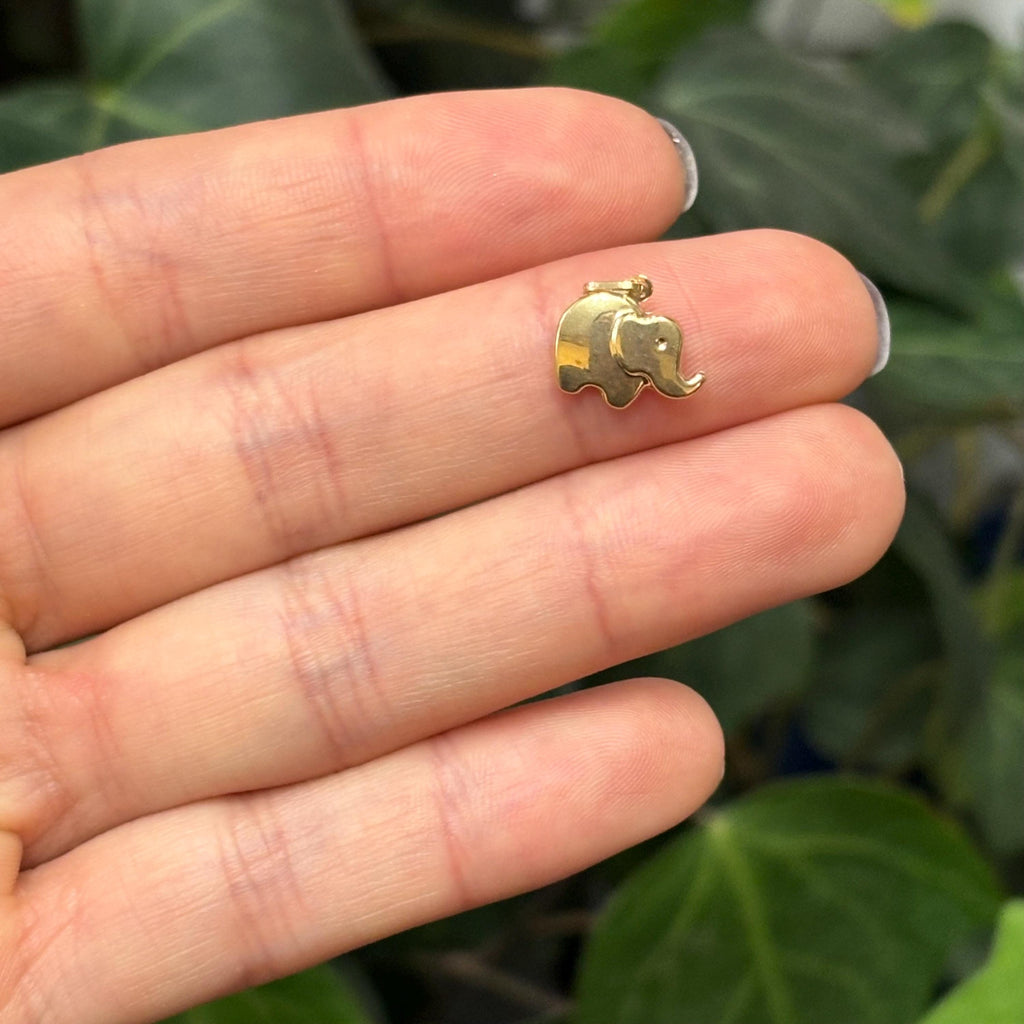 14K Yellow Gold Elephant Detailed Good Luck Charm Pendant