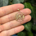 14K Yellow Gold Firefighter Shield Badge Medal Pendant