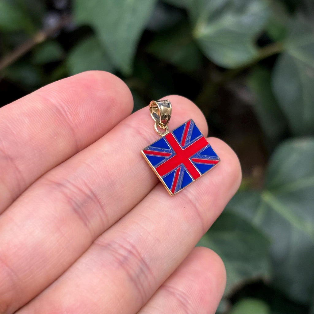 14K Yellow Gold Flag British Union Jack Enamel Pendant