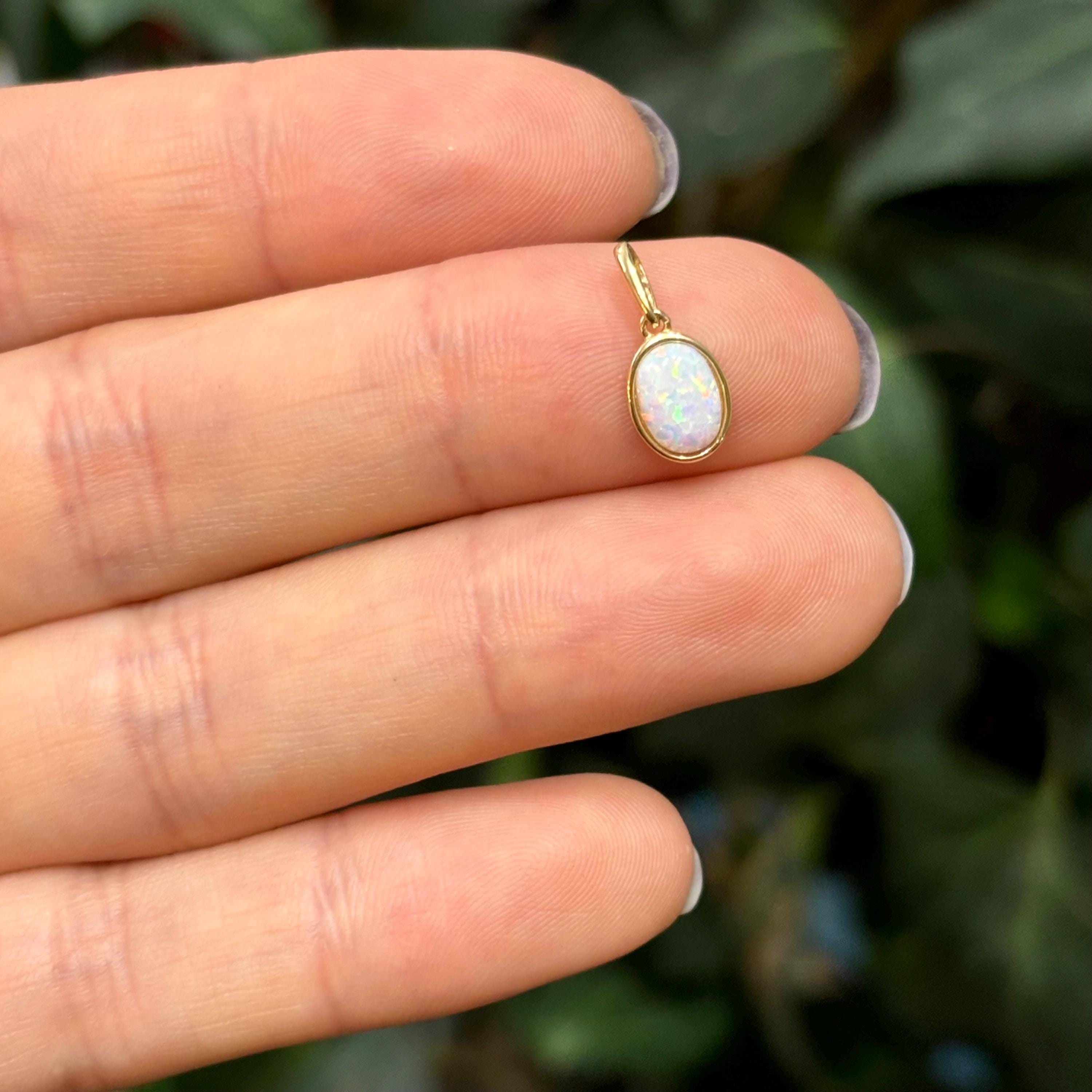 14K Yellow Gold Bezel Set Oval Opal  Charm Pendant