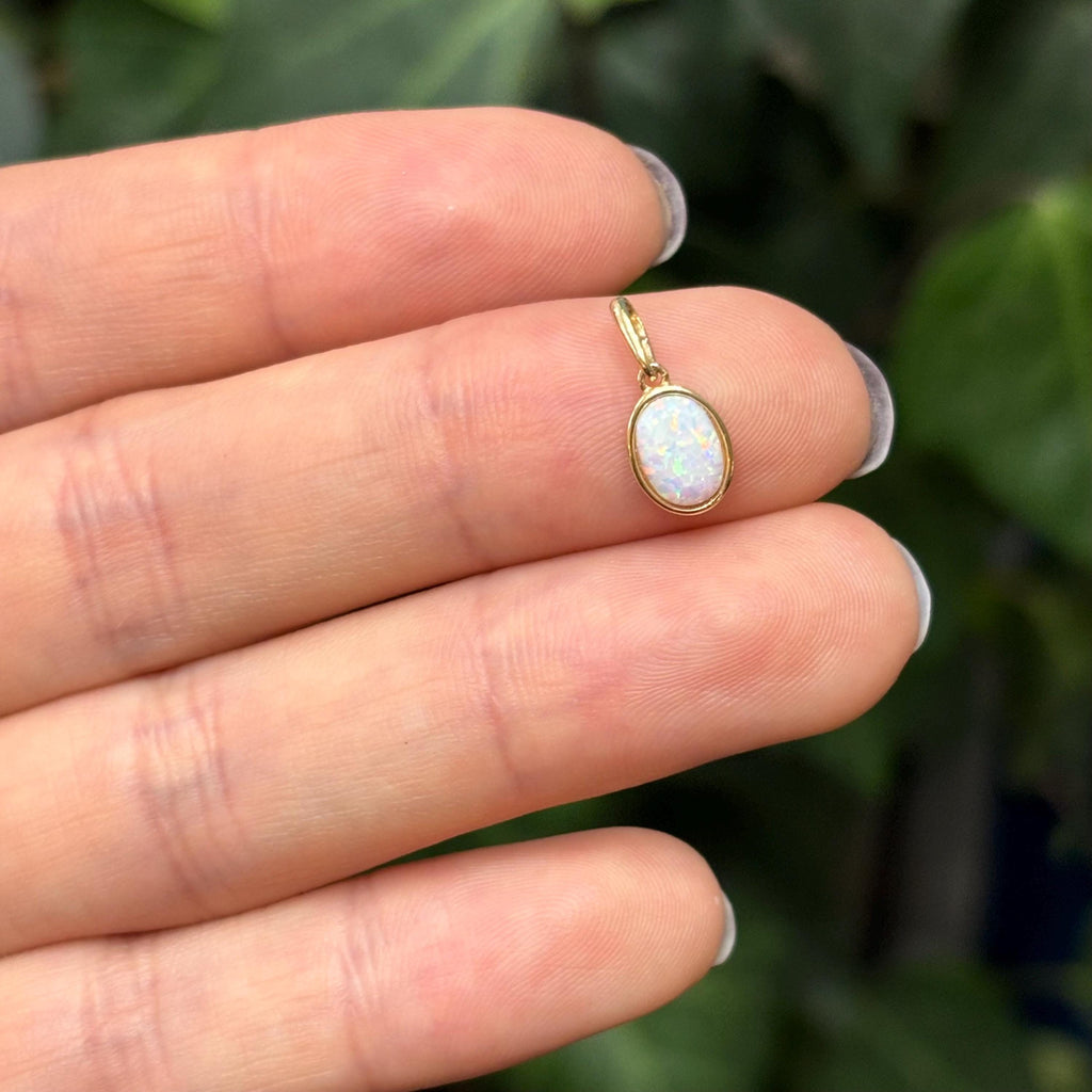 14K Yellow Gold Bezel Set Oval Opal  Charm Pendant