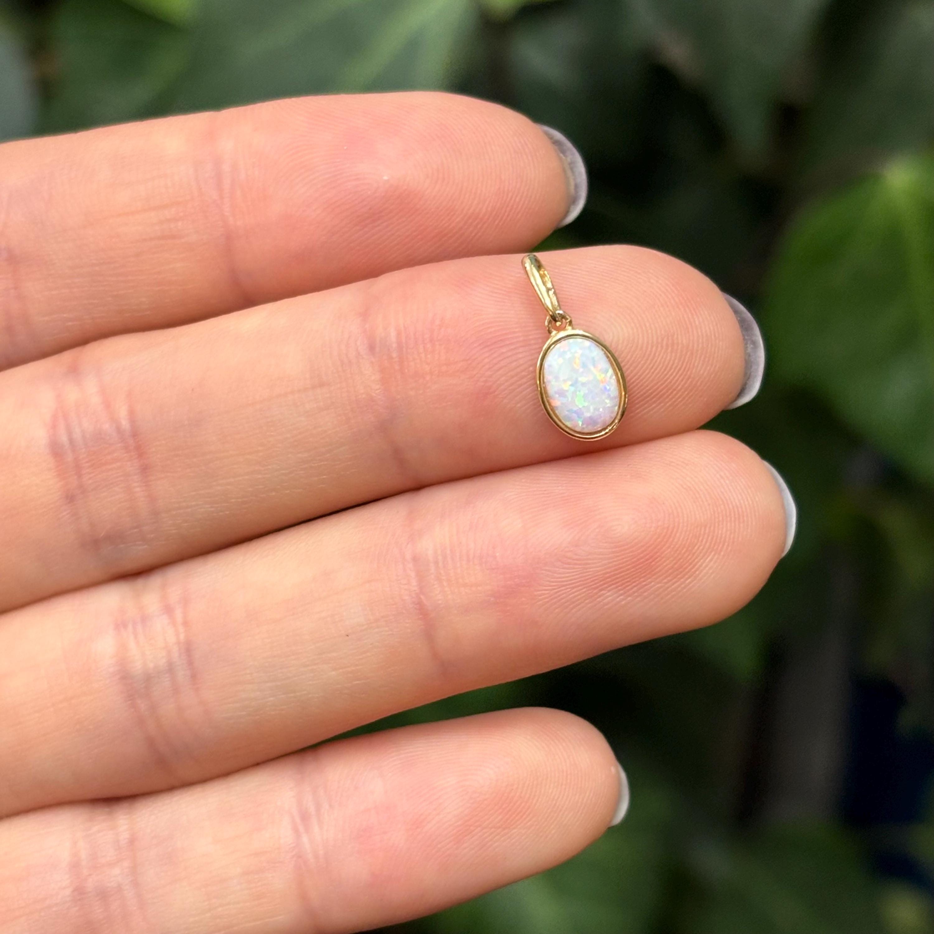 14K Yellow Gold Bezel Set Oval Opal  Charm Pendant