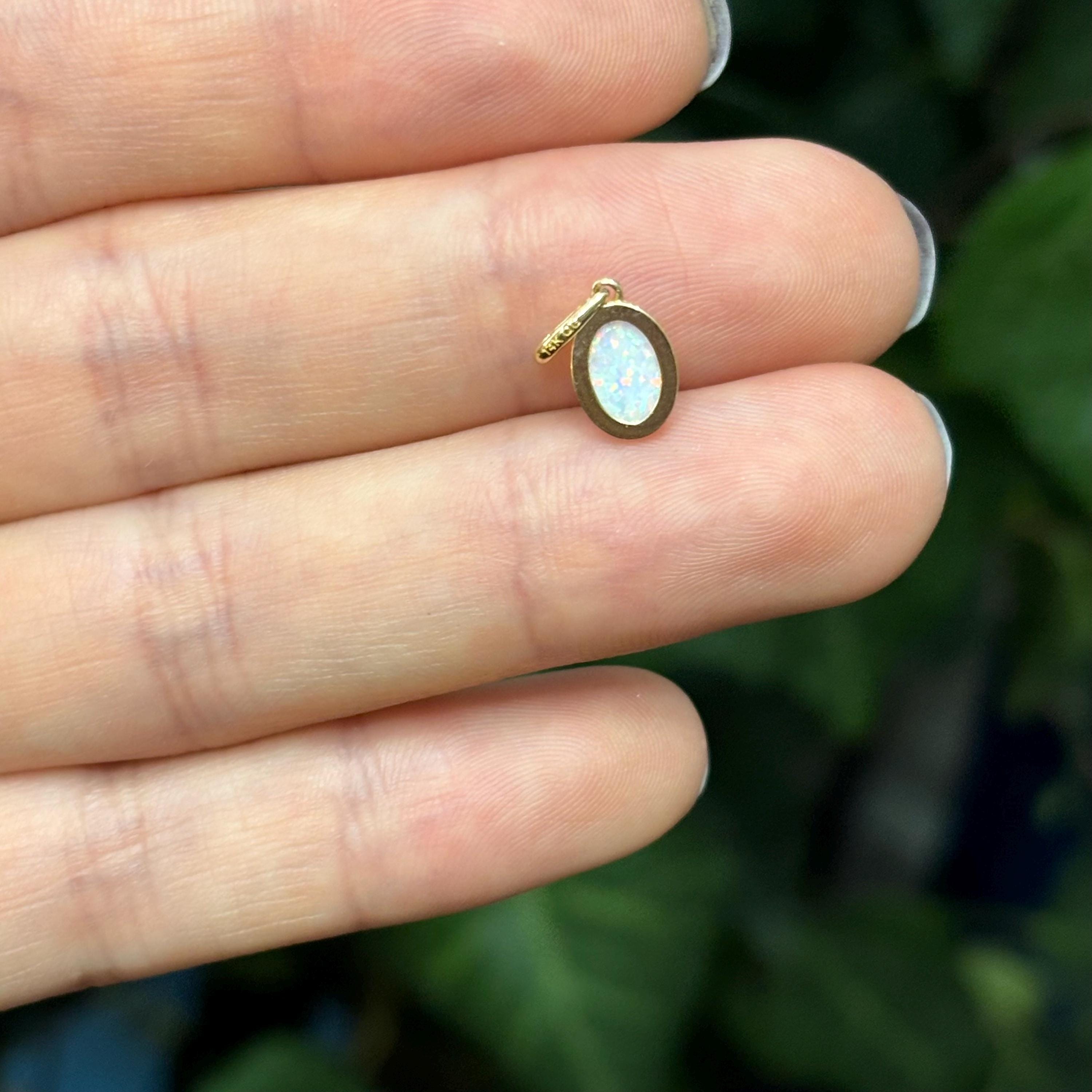 14K Yellow Gold Bezel Set Oval Opal  Charm Pendant