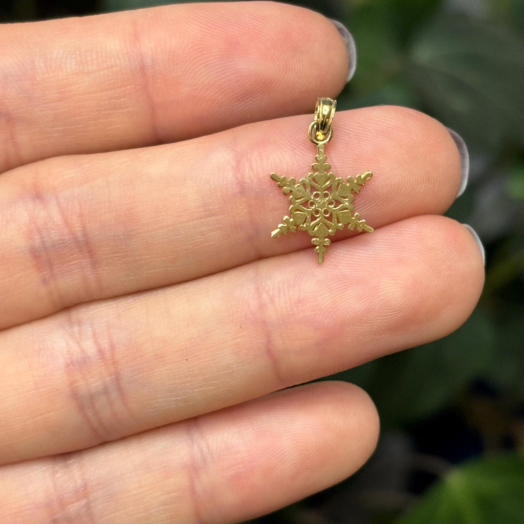 10K Yellow Gold Bezel Snowflake Charm Pendant Small Size