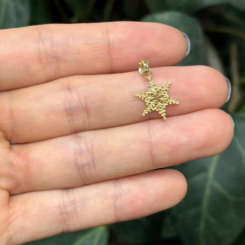 14K Yellow Gold Bezel Snowflake Charm Pendant Small Size