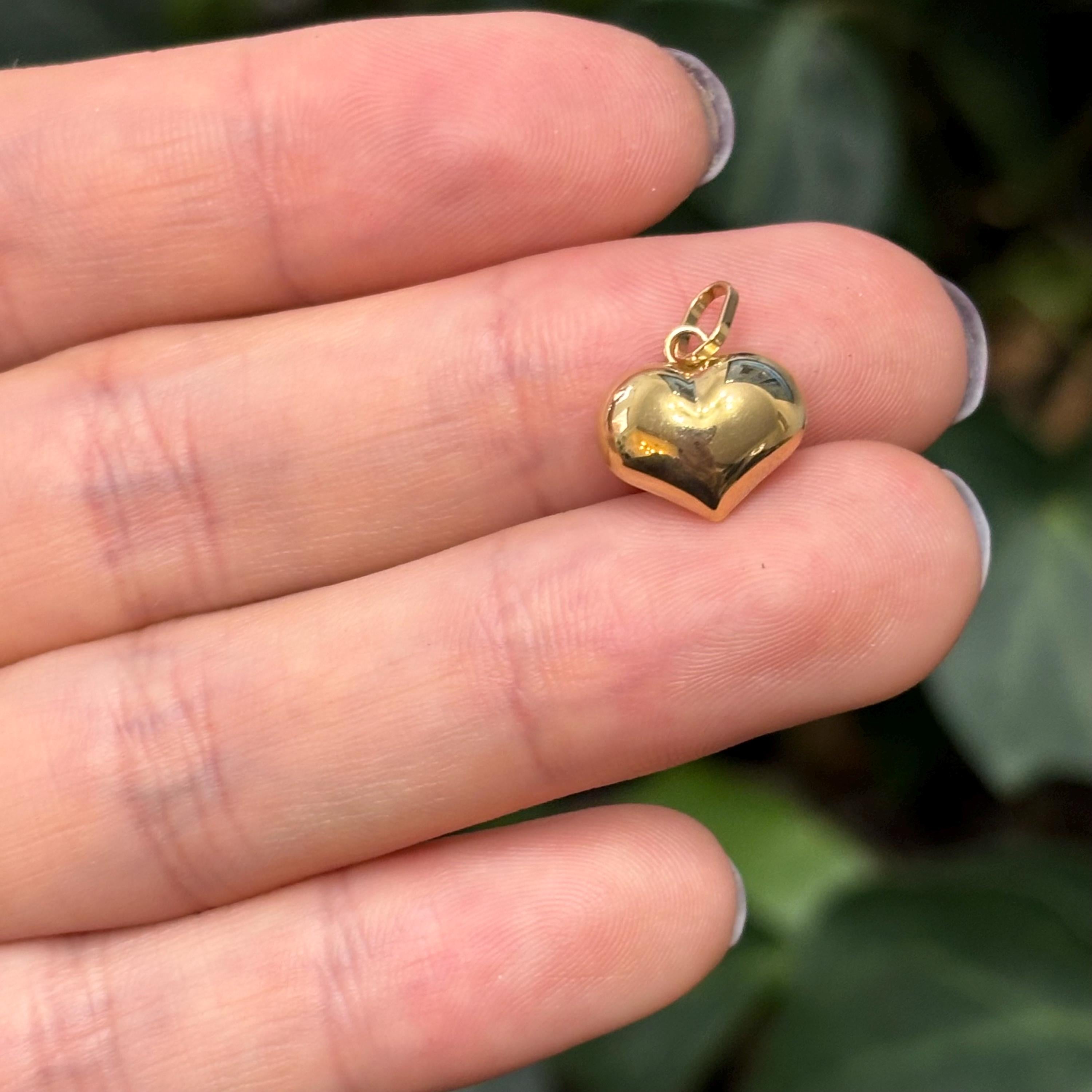 14K Gold Heart Puffed Charm Pendant Small
