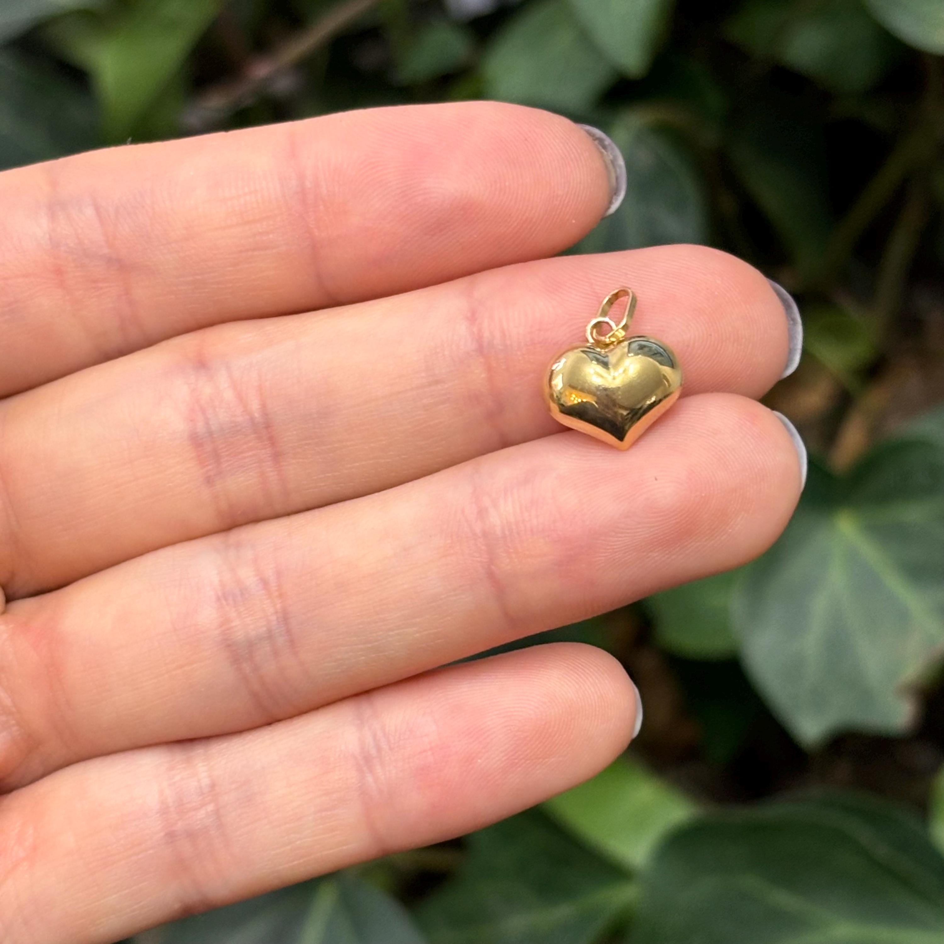 14K Gold Heart Puffed Charm Pendant Small
