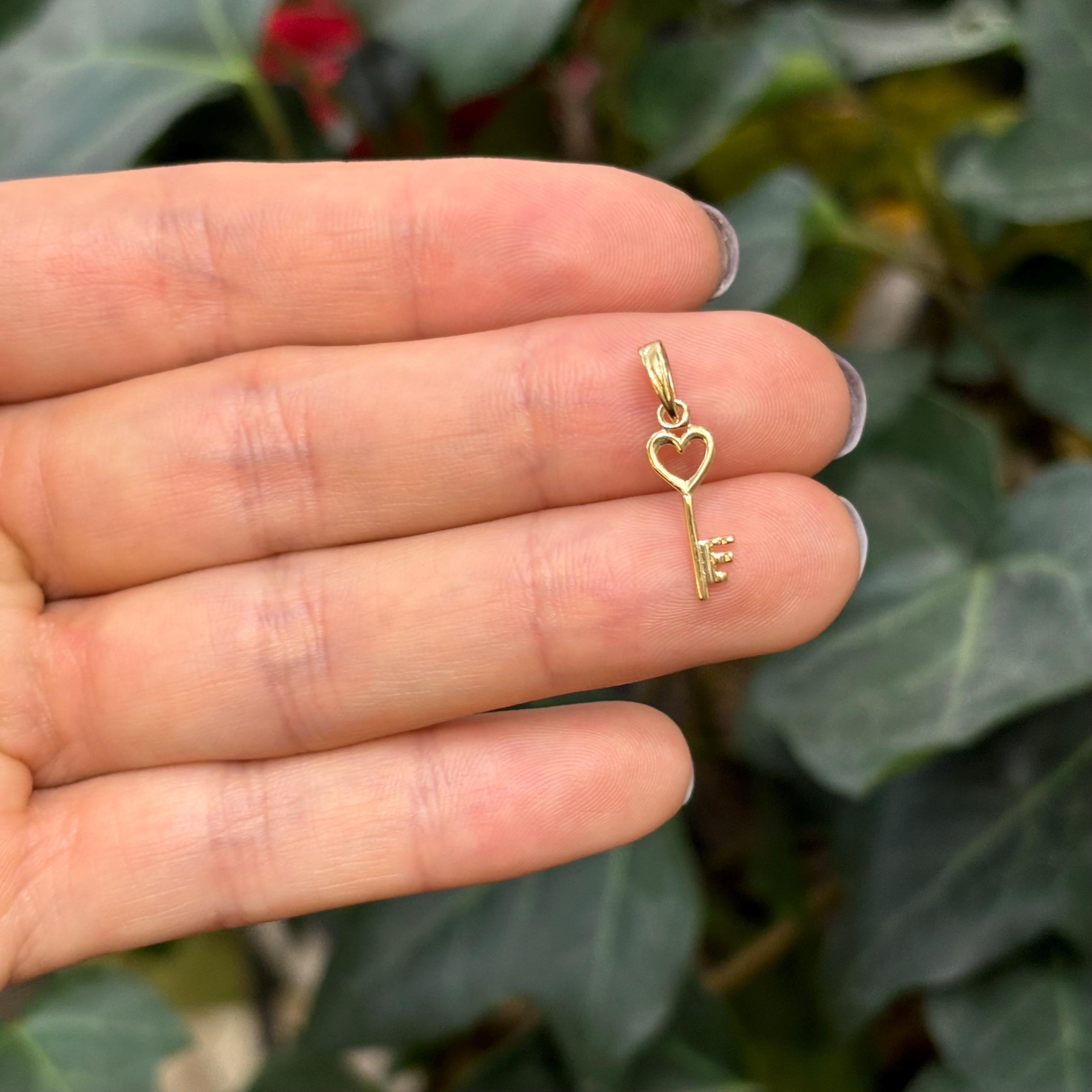 14K Gold Heart Key Charm Pendant Small Mini