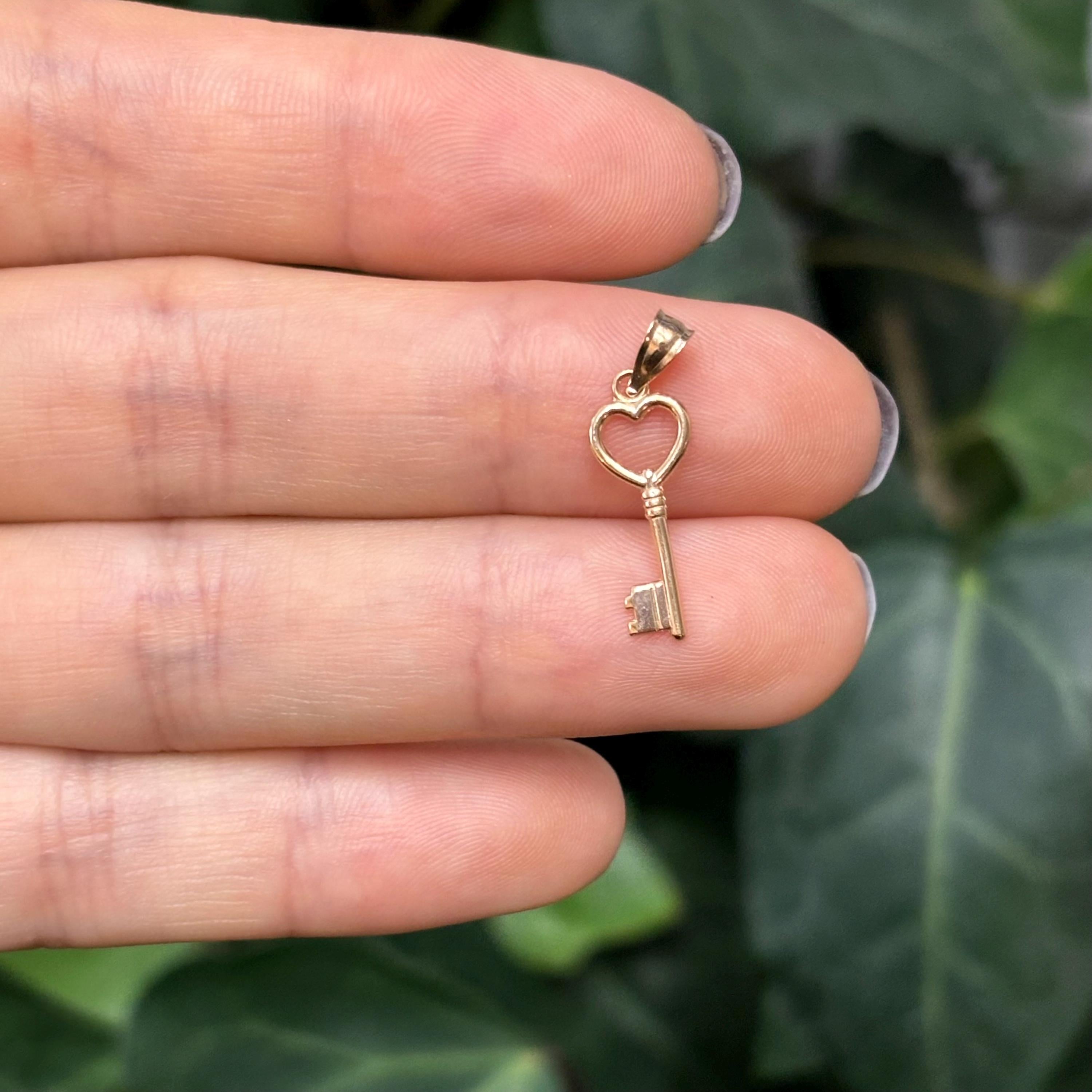 14K Rose Gold Heart Key Charm Pendant Small Mini