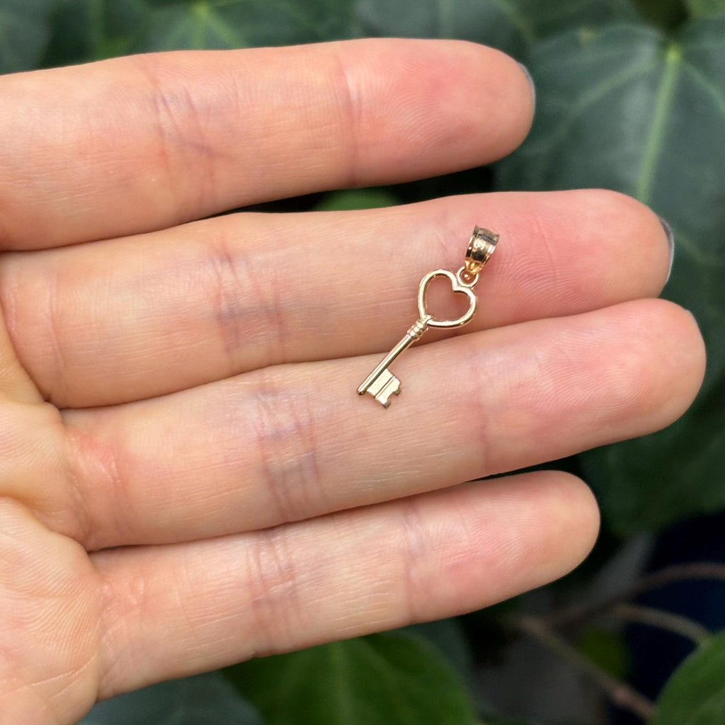 14K Rose Gold Heart Key Charm Pendant Small Mini