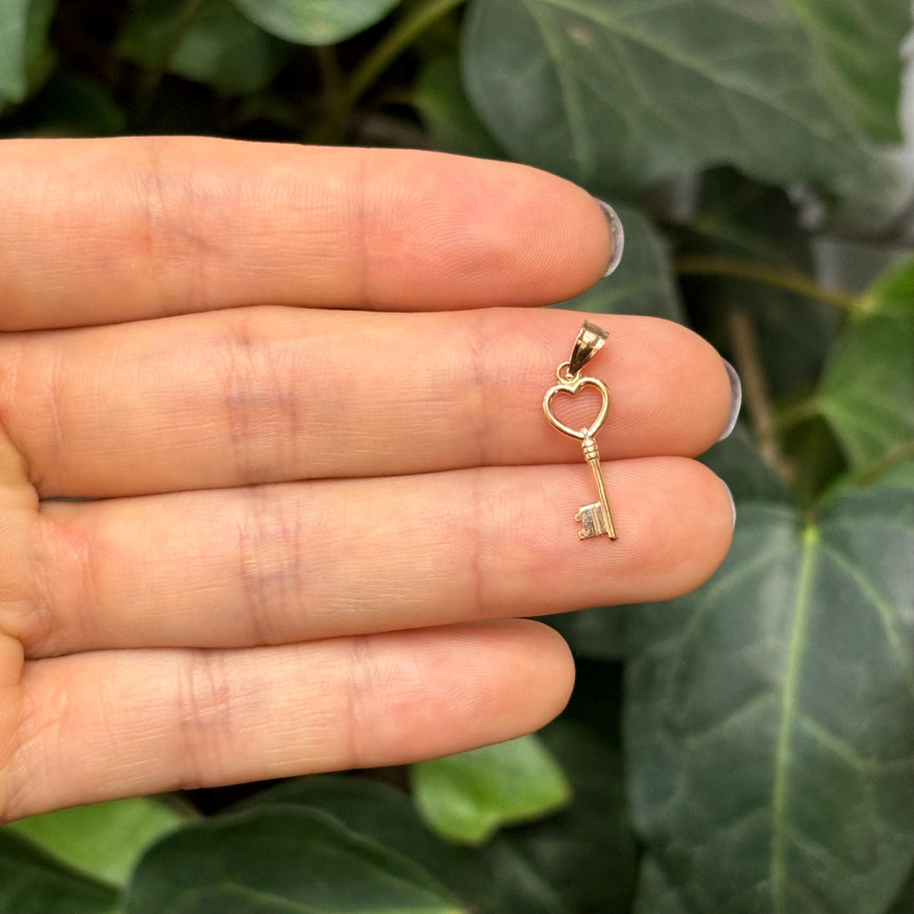 14K Rose Gold Heart Key Charm Pendant Small Mini