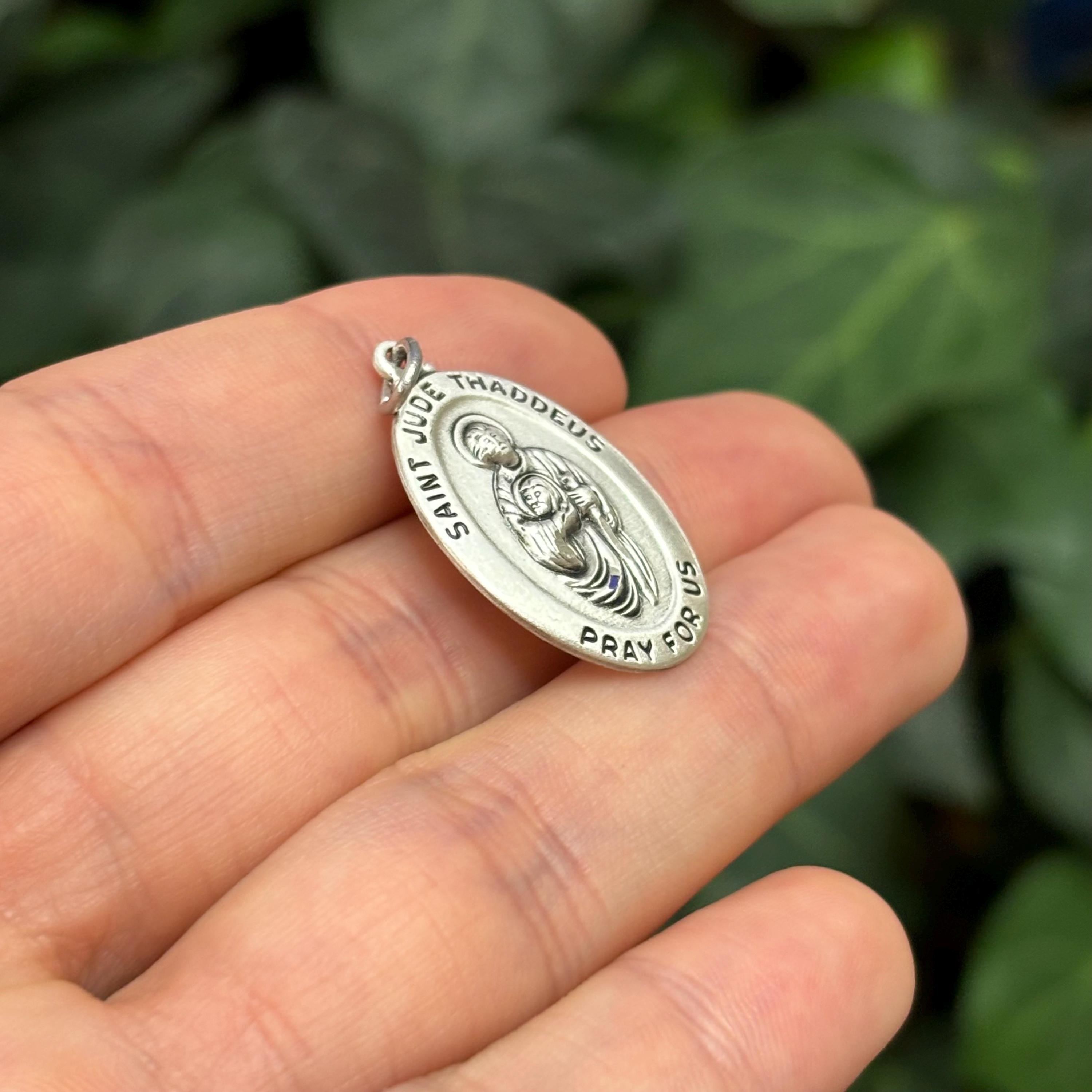 Sterling Silver St Jude Thaddeus Medal Oval Medal Pendant 27mm x 18mm