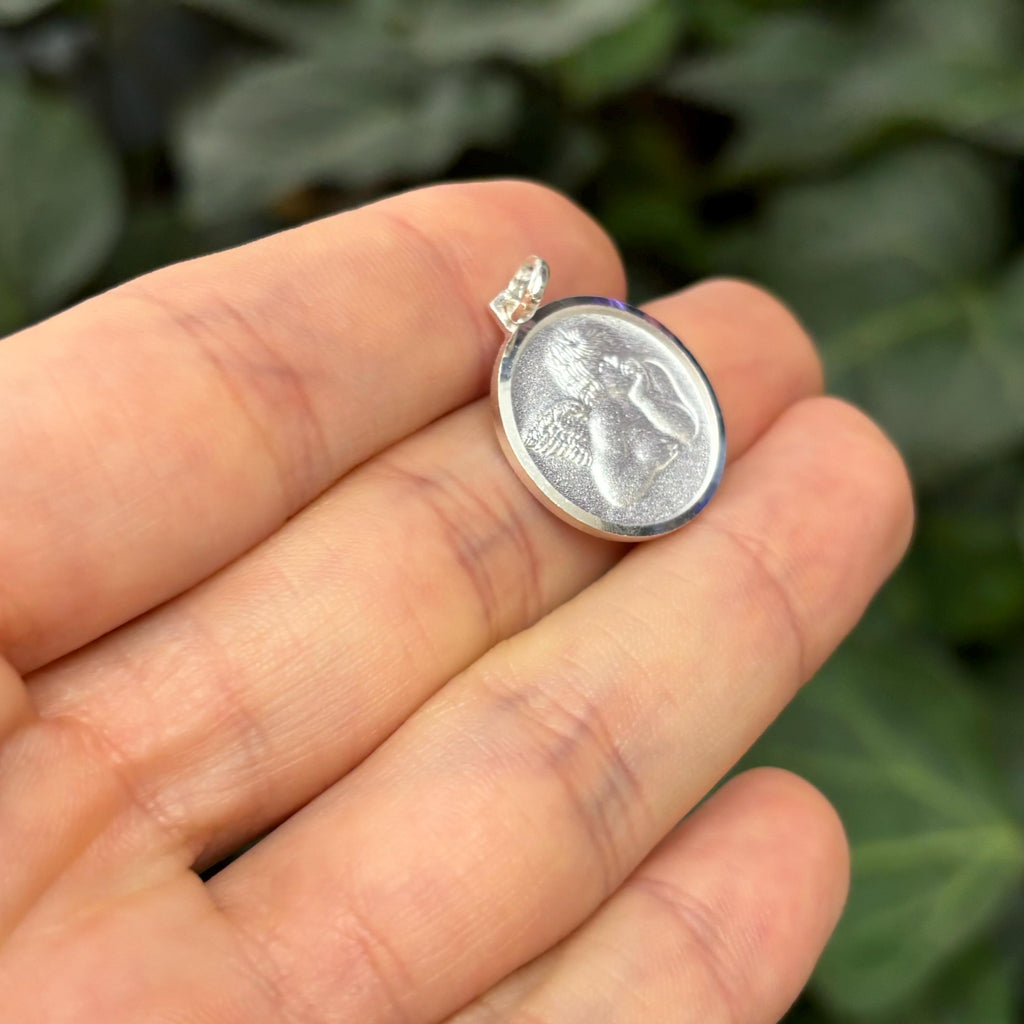 Sterling Silver Raphael Angel Round Medal Charm Pendant 20mm