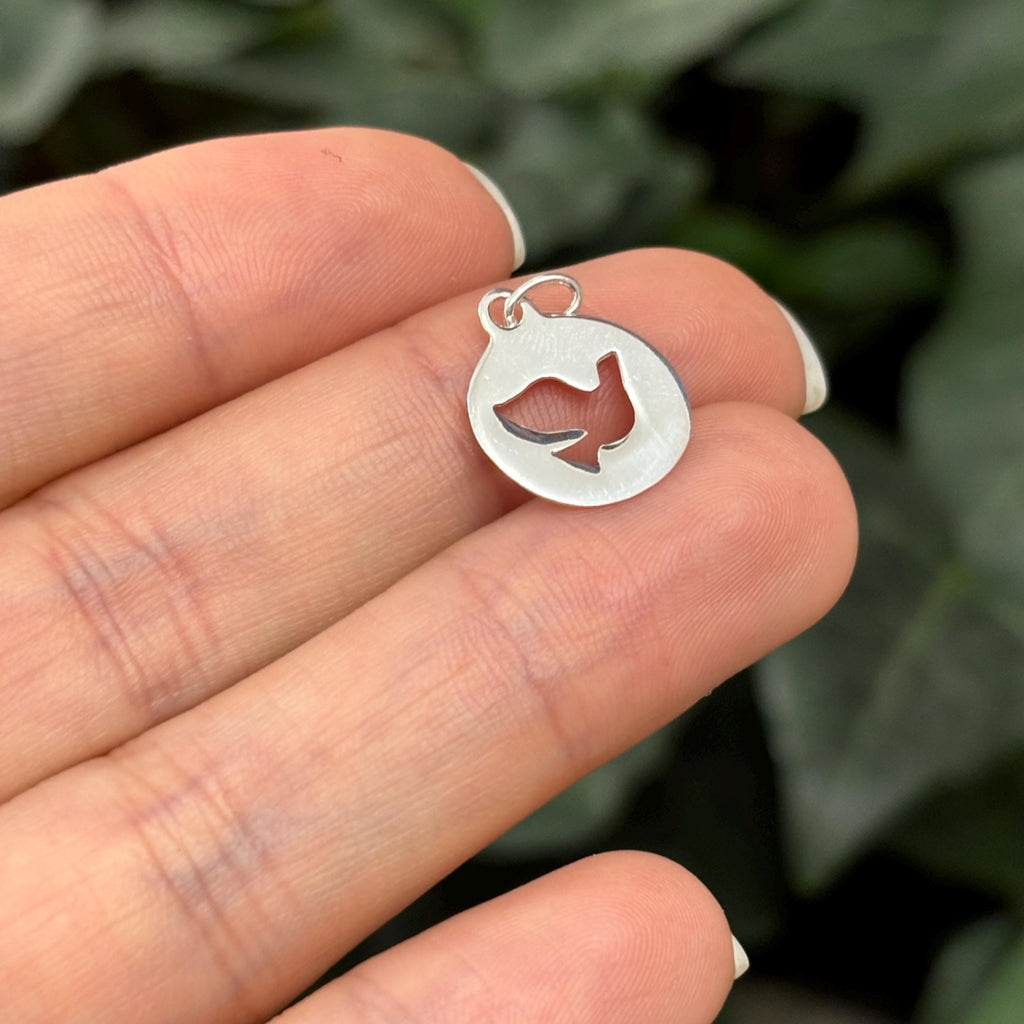 Sterling Silver Dove Round Medal Charm Pendant 14mm Holy Spirit