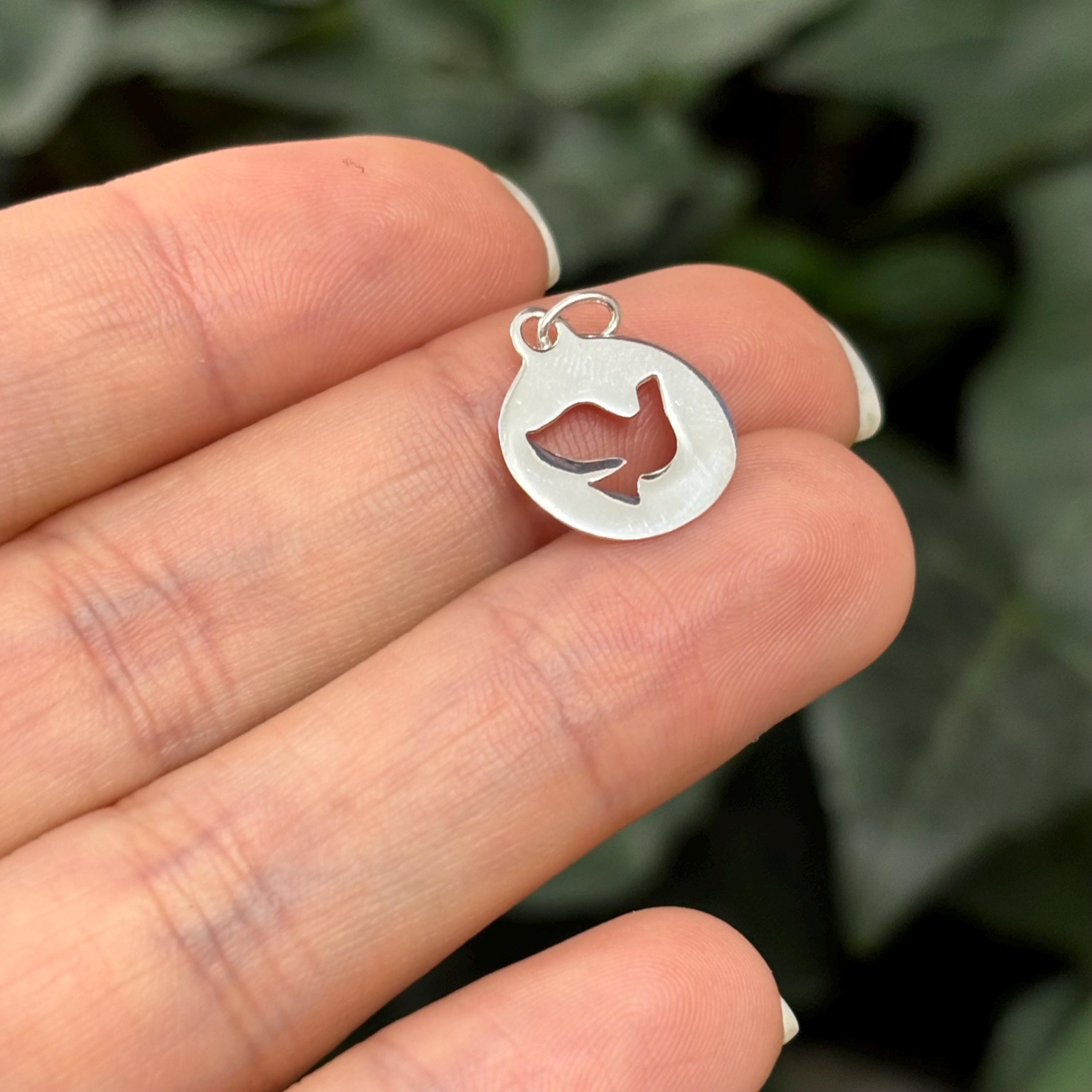Sterling Silver Dove Round Medal Charm Pendant 14mm Holy Spirit
