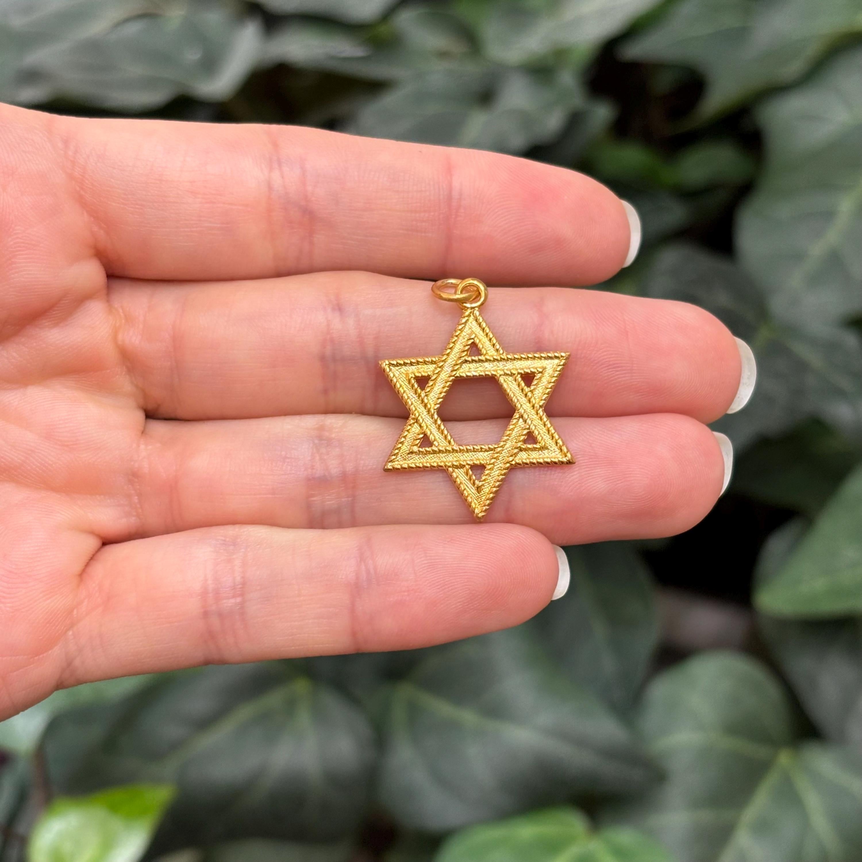 24K Gold Plated Sterling Silver Judica Star of David Magan Star Pendant 22mm