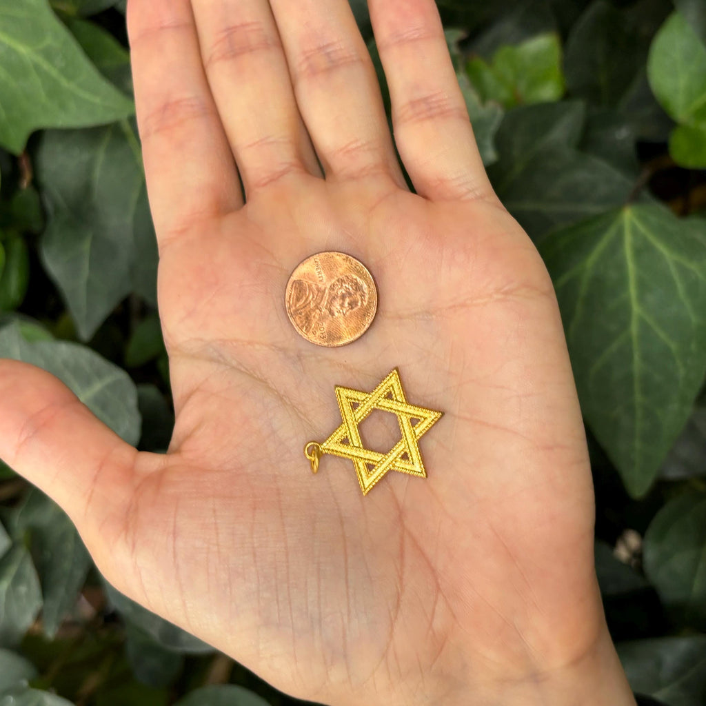 24K Gold Plated Sterling Silver Judica Star of David Magan Star Pendant 22mm