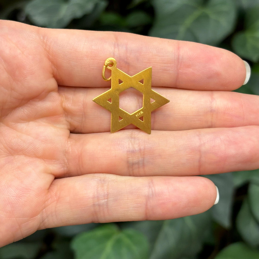 24K Gold Plated Sterling Silver Judica Star of David Magan Star Pendant 22mm