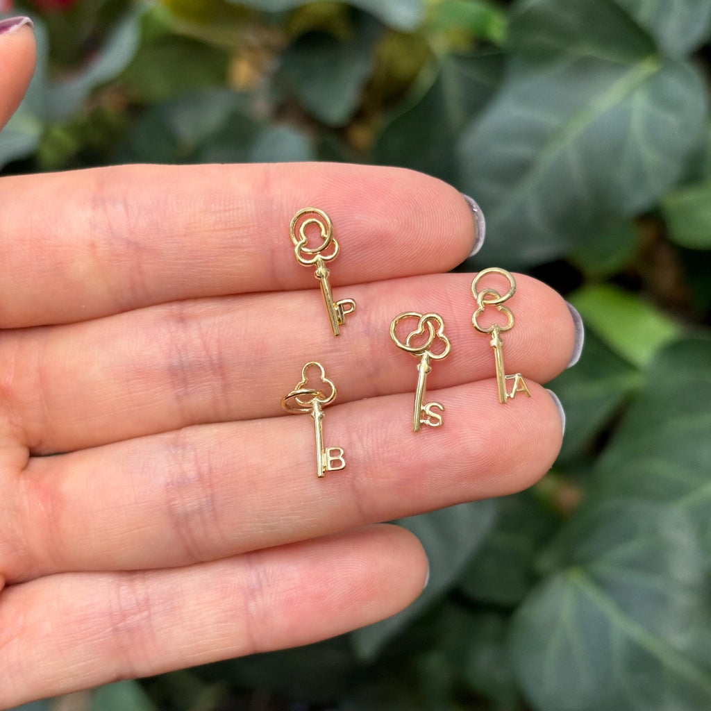 14K Yellow Gold Initial Key Charm Pendant Tiny Itty Bitty Lightweight