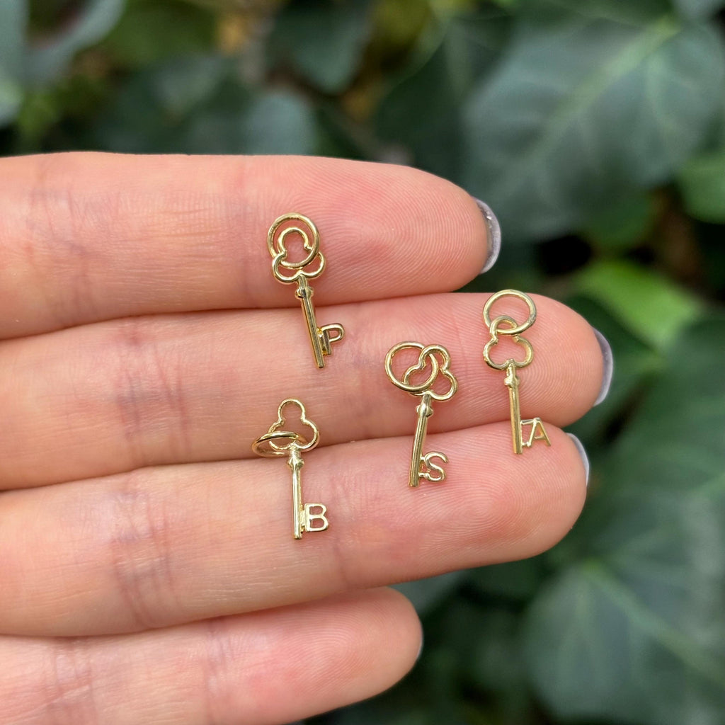 14K Yellow Gold Initial Key Charm Pendant Tiny Itty Bitty Lightweight