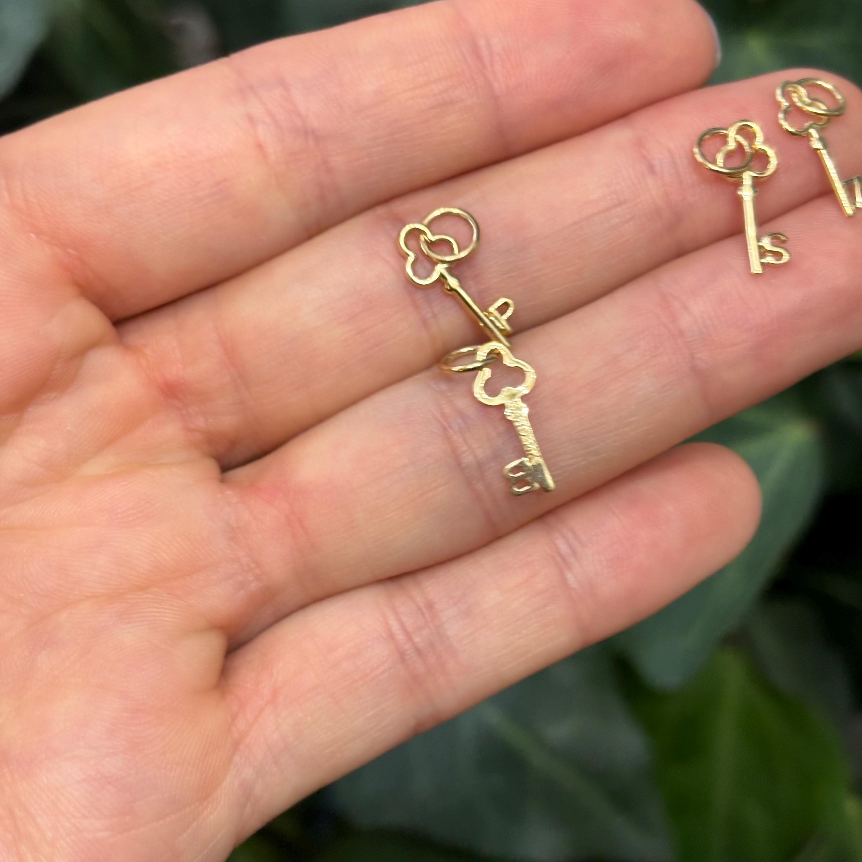 14K Yellow Gold Initial Key Charm Pendant Tiny Itty Bitty Lightweight