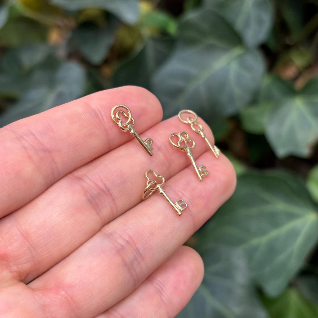 14K Yellow Gold Initial Key Charm Pendant Tiny Itty Bitty Lightweight